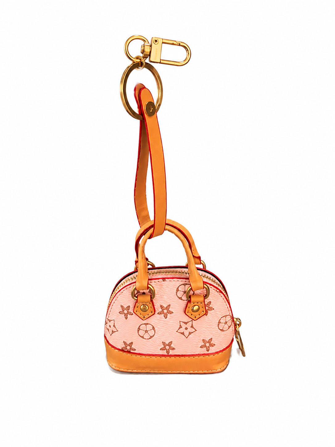 Unbranded Mini Handbag Charm & Keyring – Pink Floral Monogram Bag Pendant
