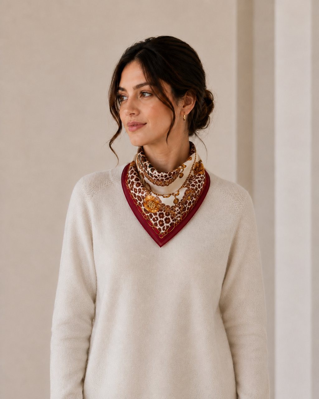 CELINE Leopard Chain Print Silk-Cotton Scarf – Burgundy