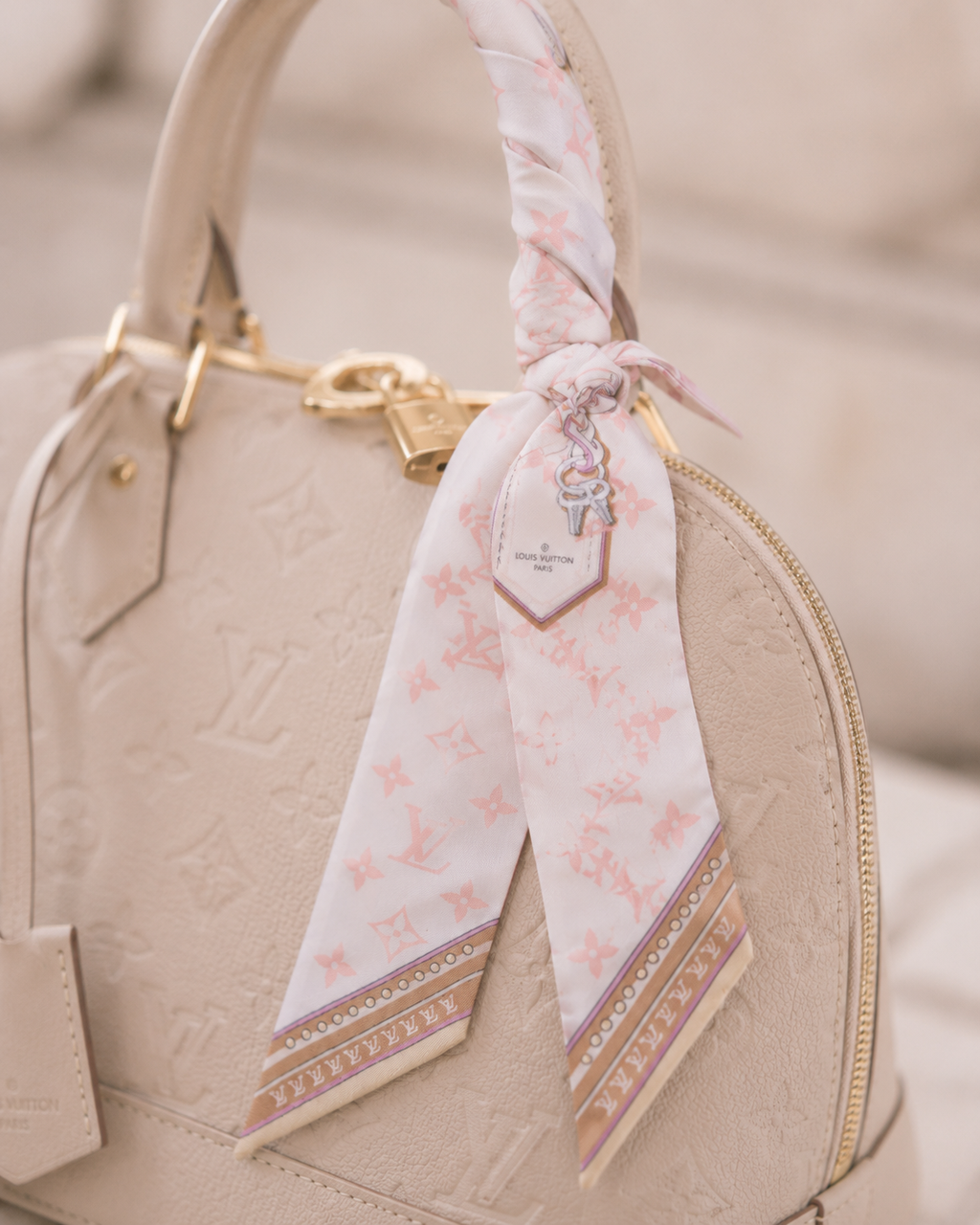 Louis Vuitton Monogram BB Bandeau Silk Scarf Pink White Made in Italy with Box