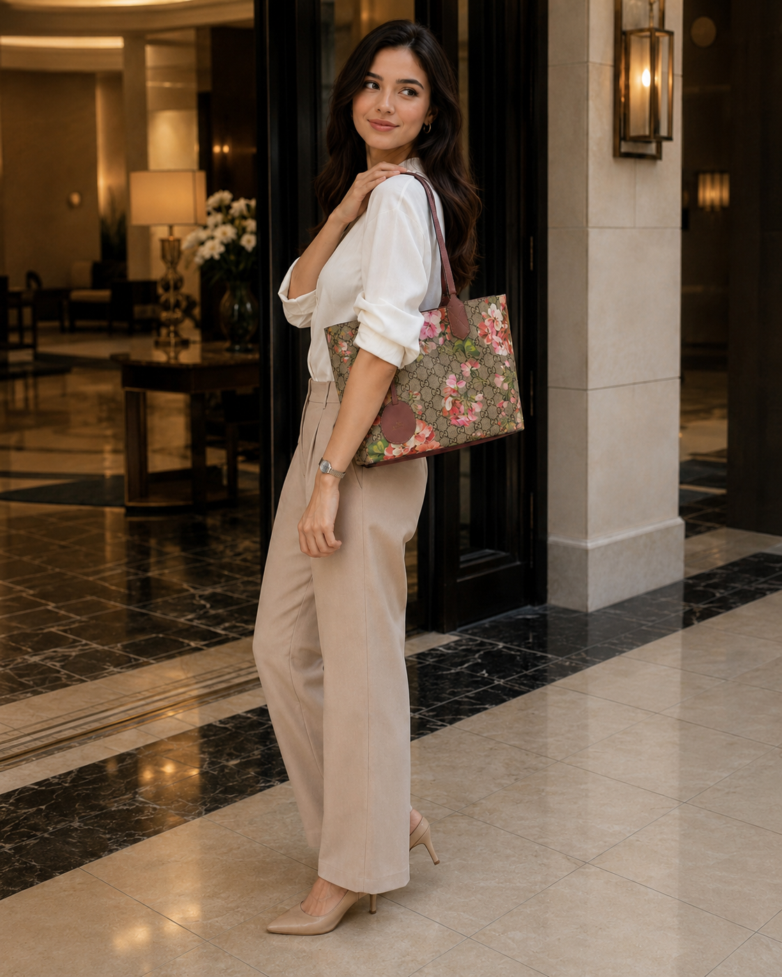 Gucci GG Supreme Blooms Reversible Tote (Small Size)