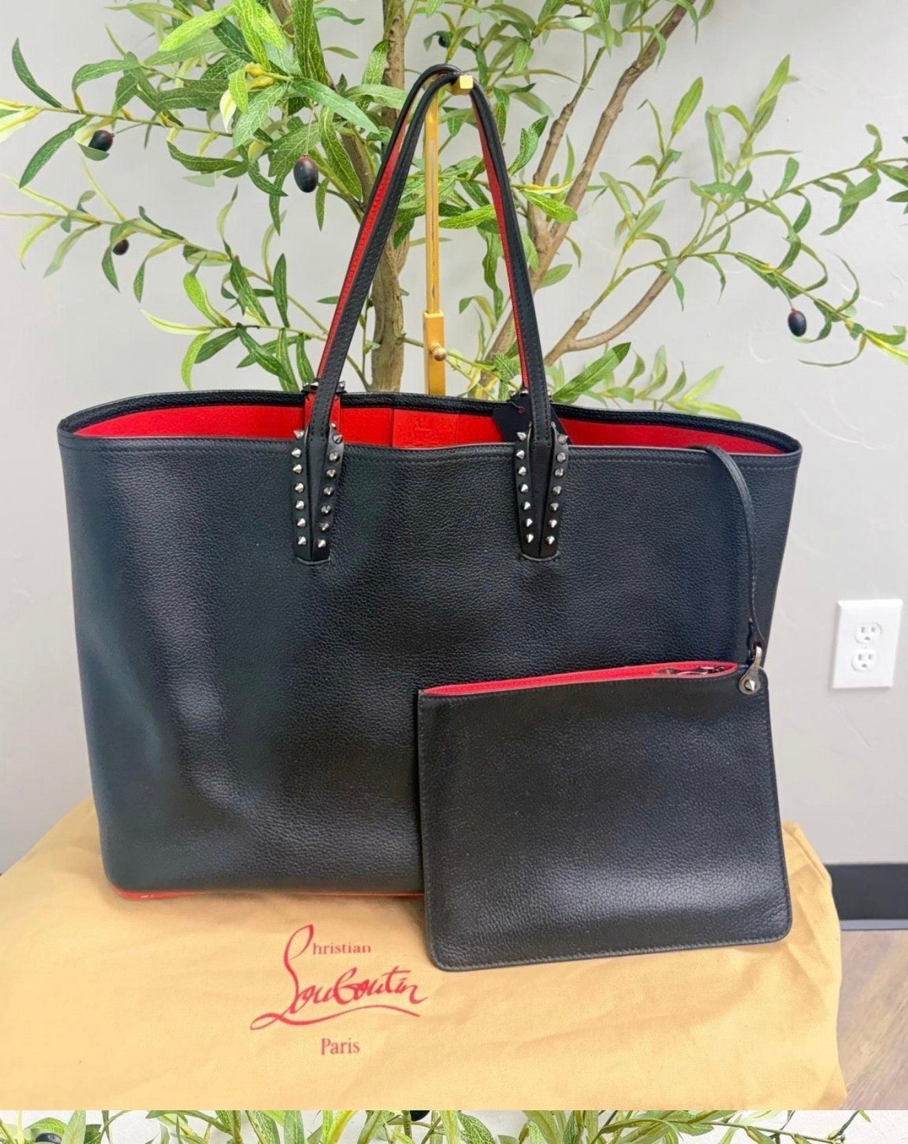 Christian Louboutin Black Grained Leather Cabata Tote Bag
