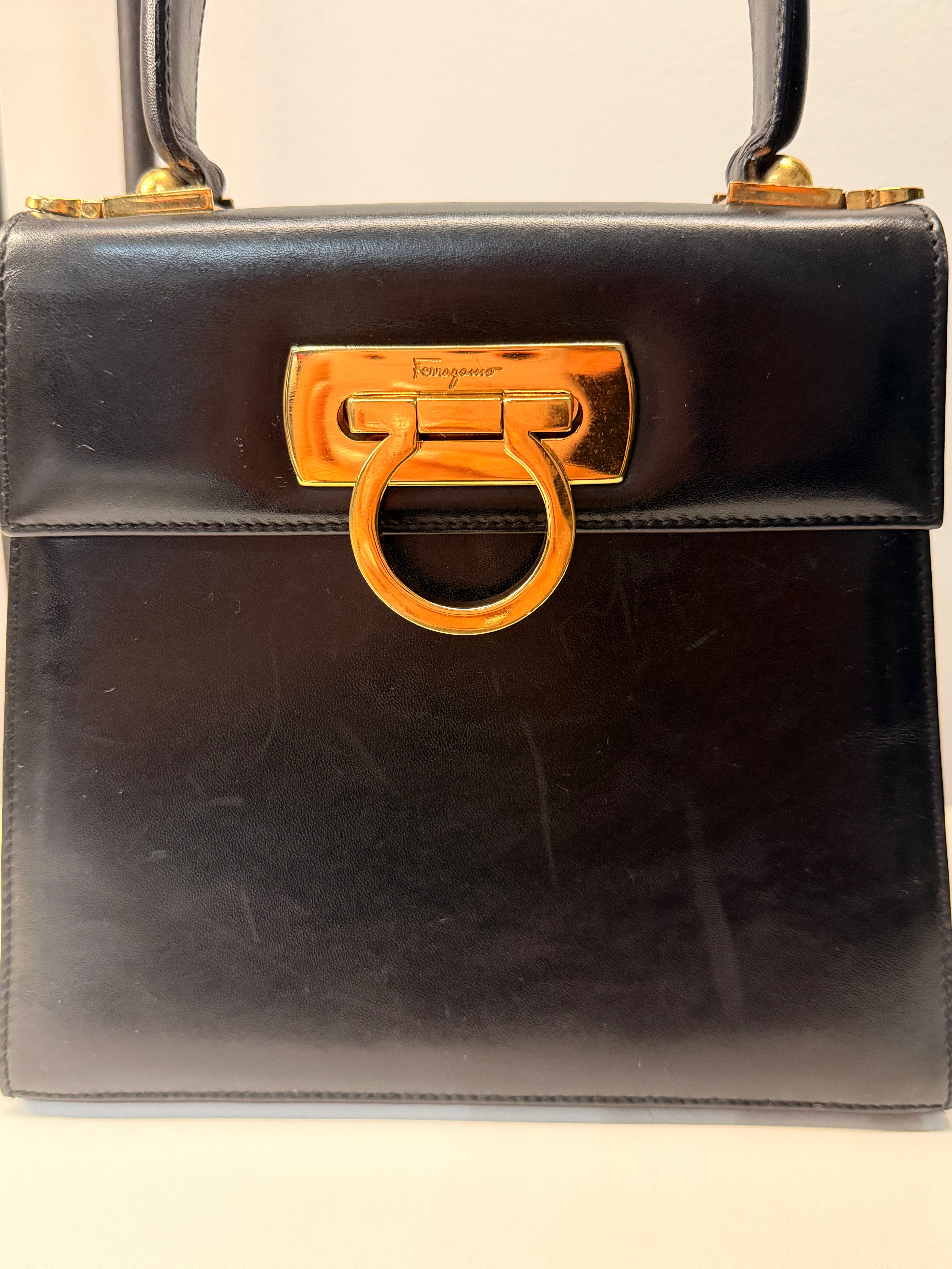 Salvatore Ferragamo Vintage Gancini Top Handle Bag – Black