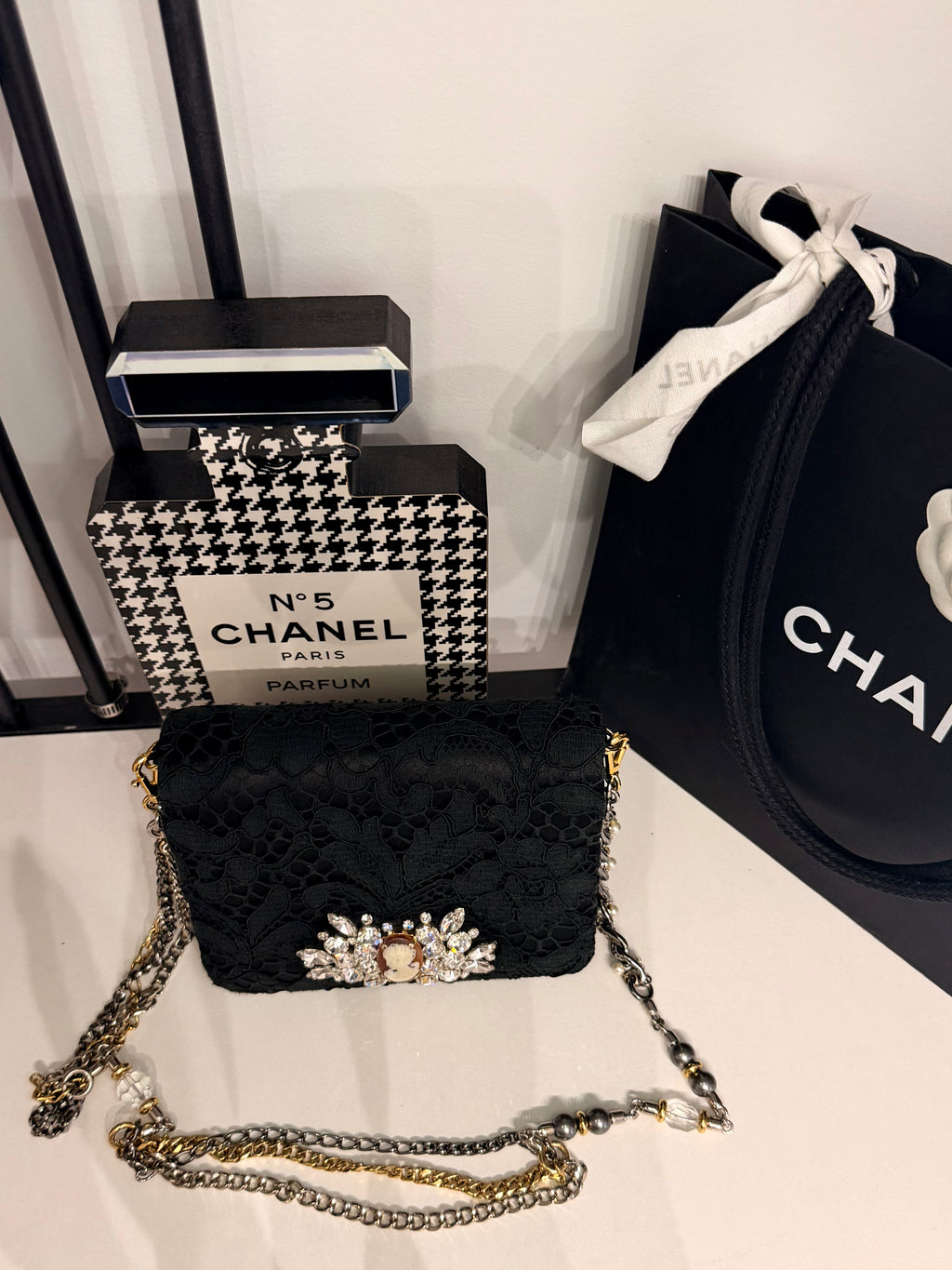 Dolce & Gabbana Lace Cameo Mini Shoulder Bag – Black