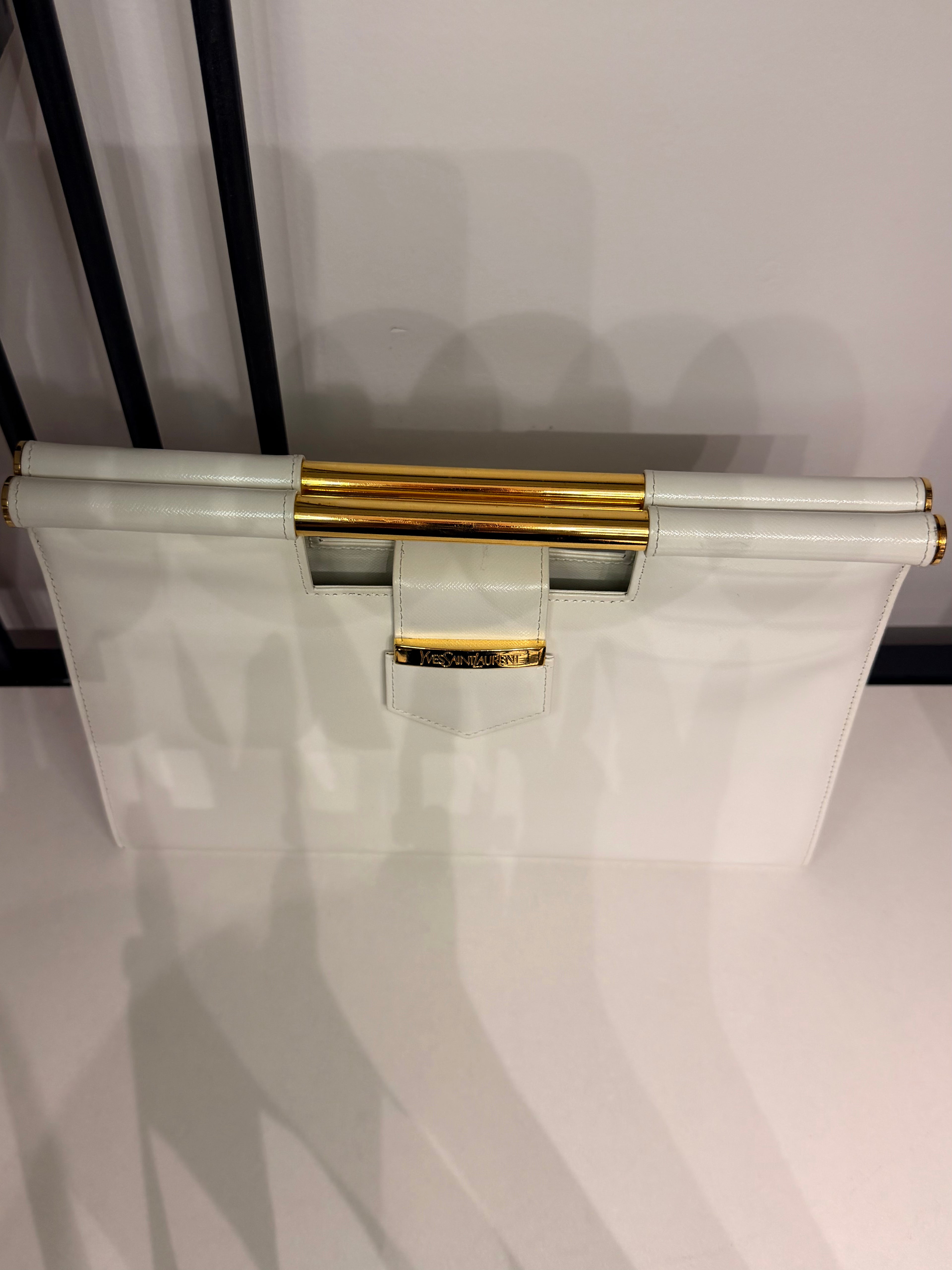 Yves Saint Laurent Vintage Structured Clutch – White