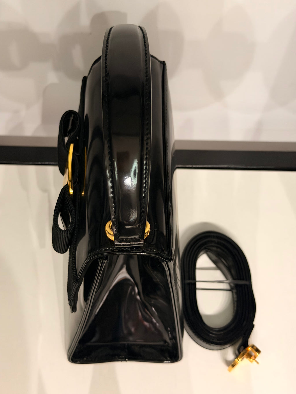 Salvatore Ferragamo Vara Bow Patent Leather Mini Bag – Black
