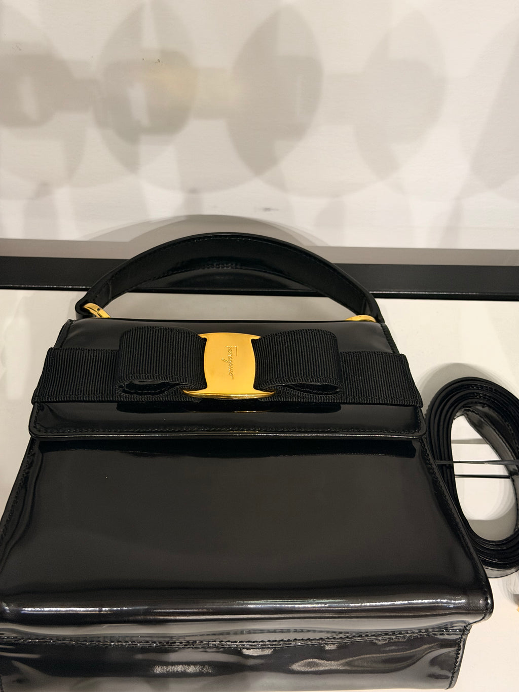 Salvatore Ferragamo Vara Bow Patent Leather Mini Bag – Black