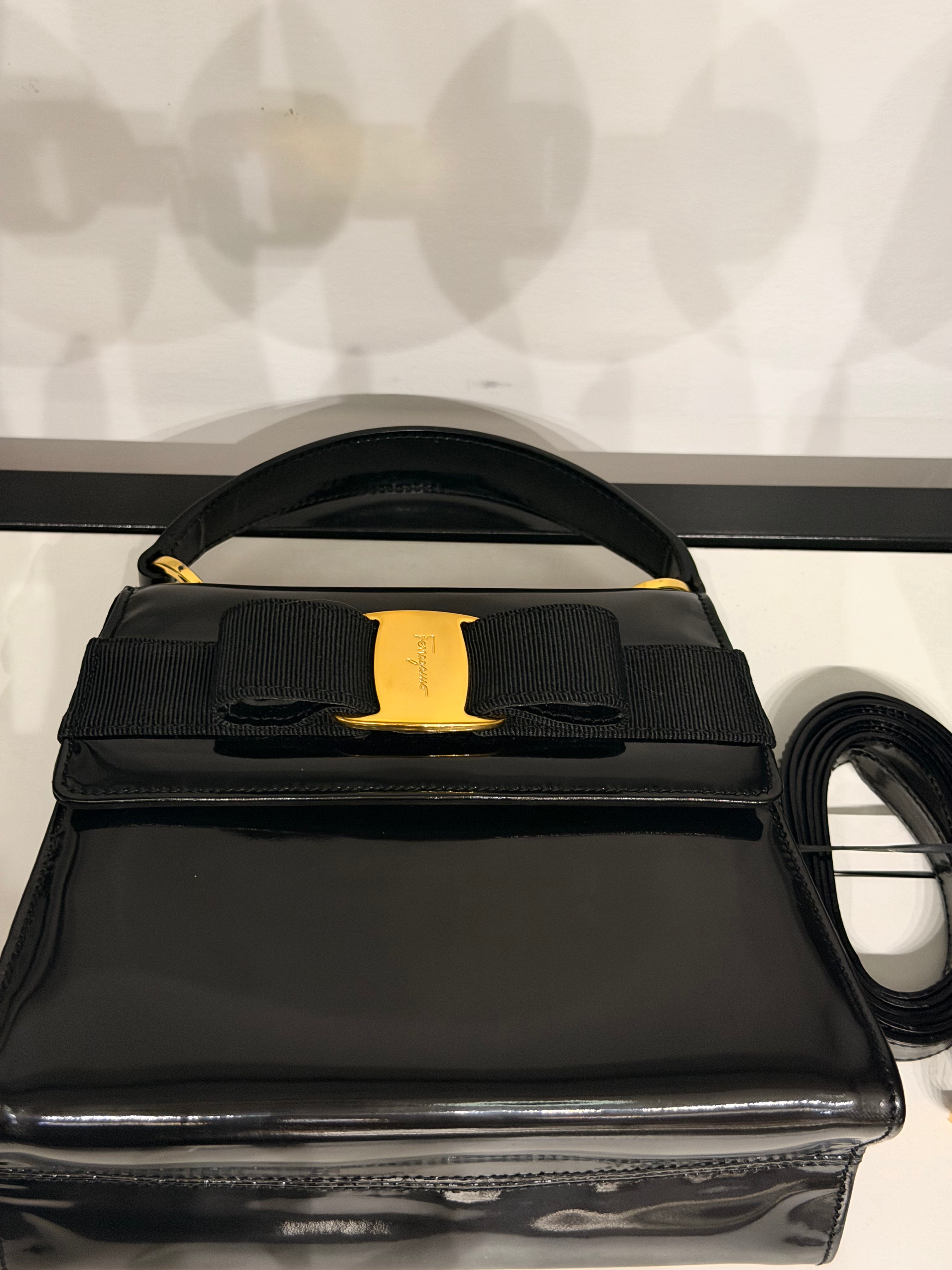 Salvatore Ferragamo Vara Bow Patent Leather Mini Bag – Black