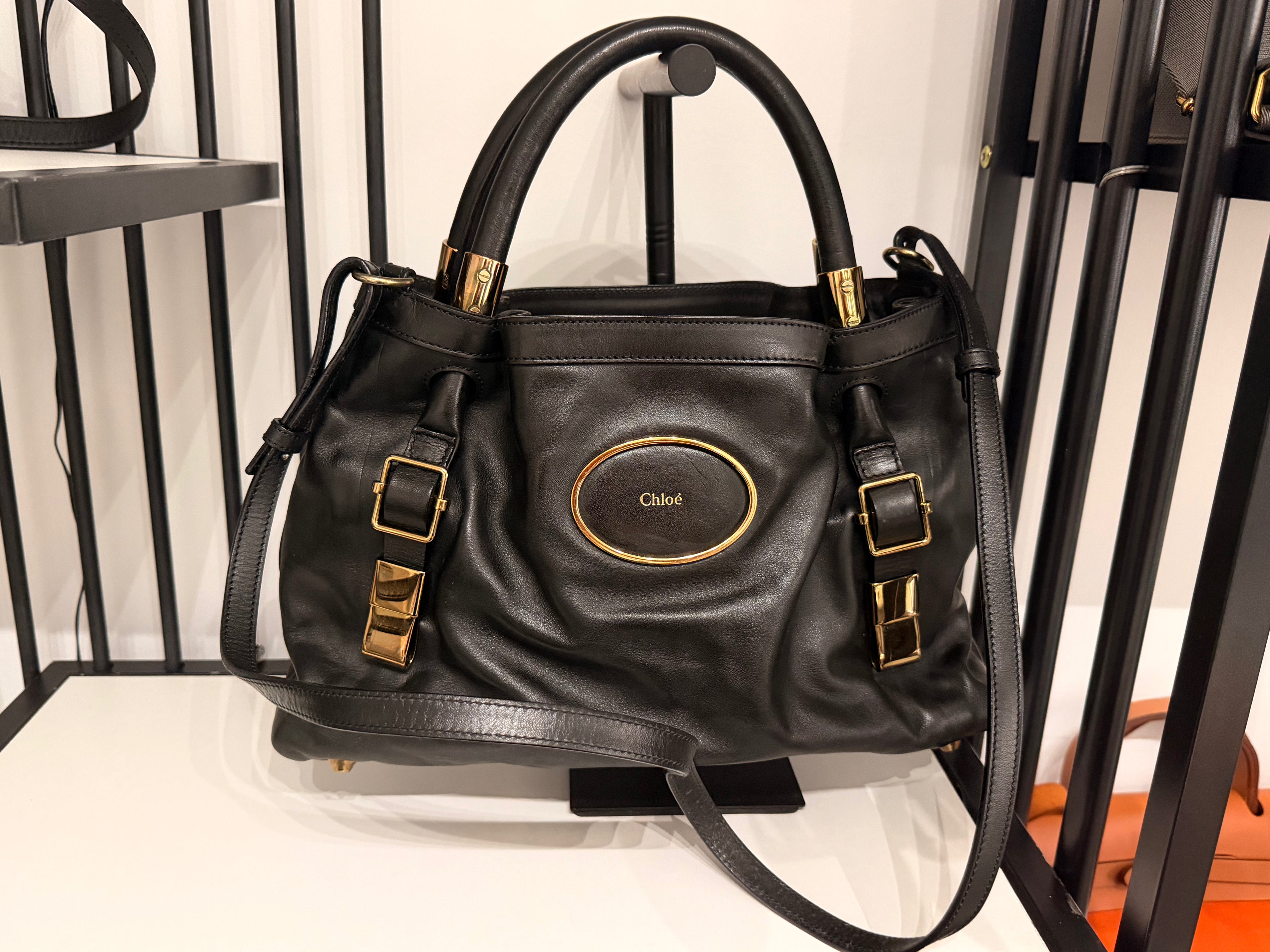 Chloé Leather Top Handle Shoulder Bag – Black