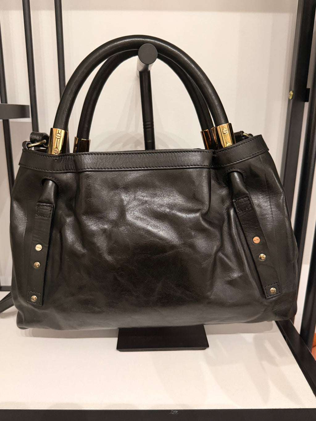 Chloé Leather Top Handle Shoulder Bag – Black