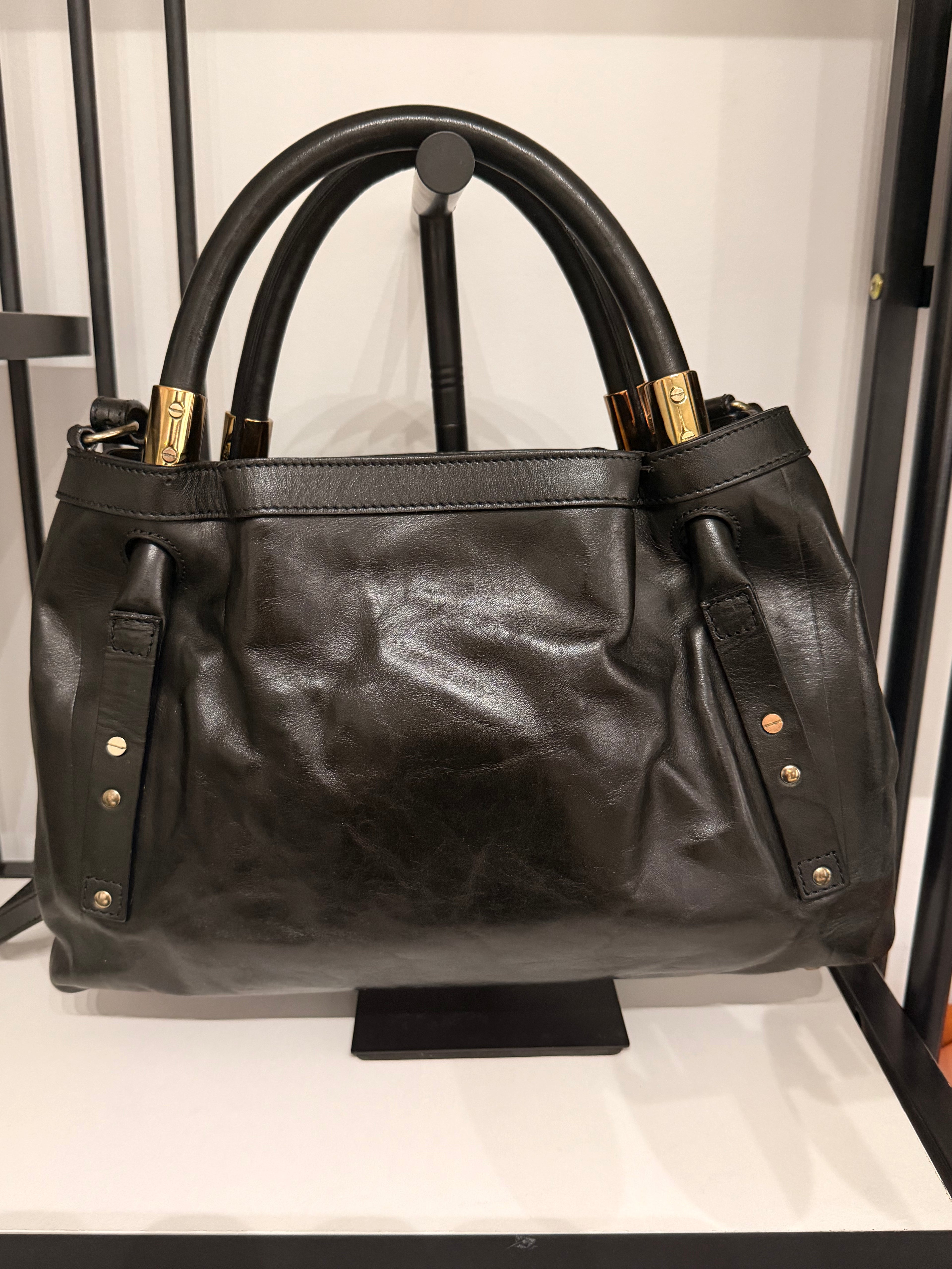 Chloé Leather Top Handle Shoulder Bag – Black