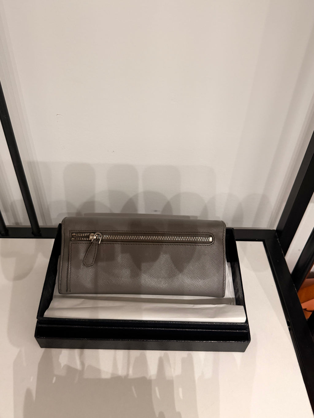 Authentic Prada Grey Saffiano Leather Bow Continental Long Wallet with Box