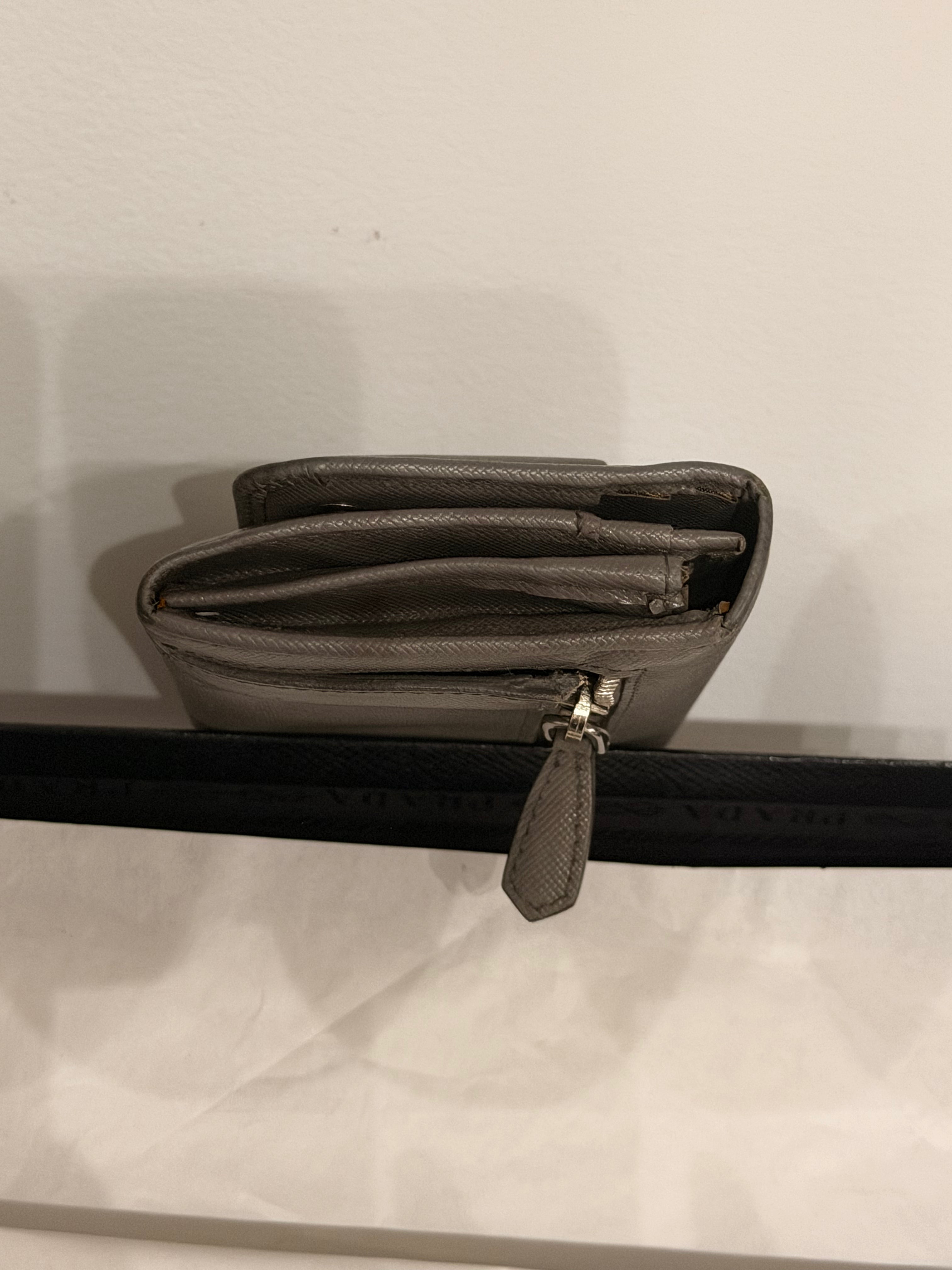 Authentic Prada Grey Saffiano Leather Bow Continental Long Wallet with Box