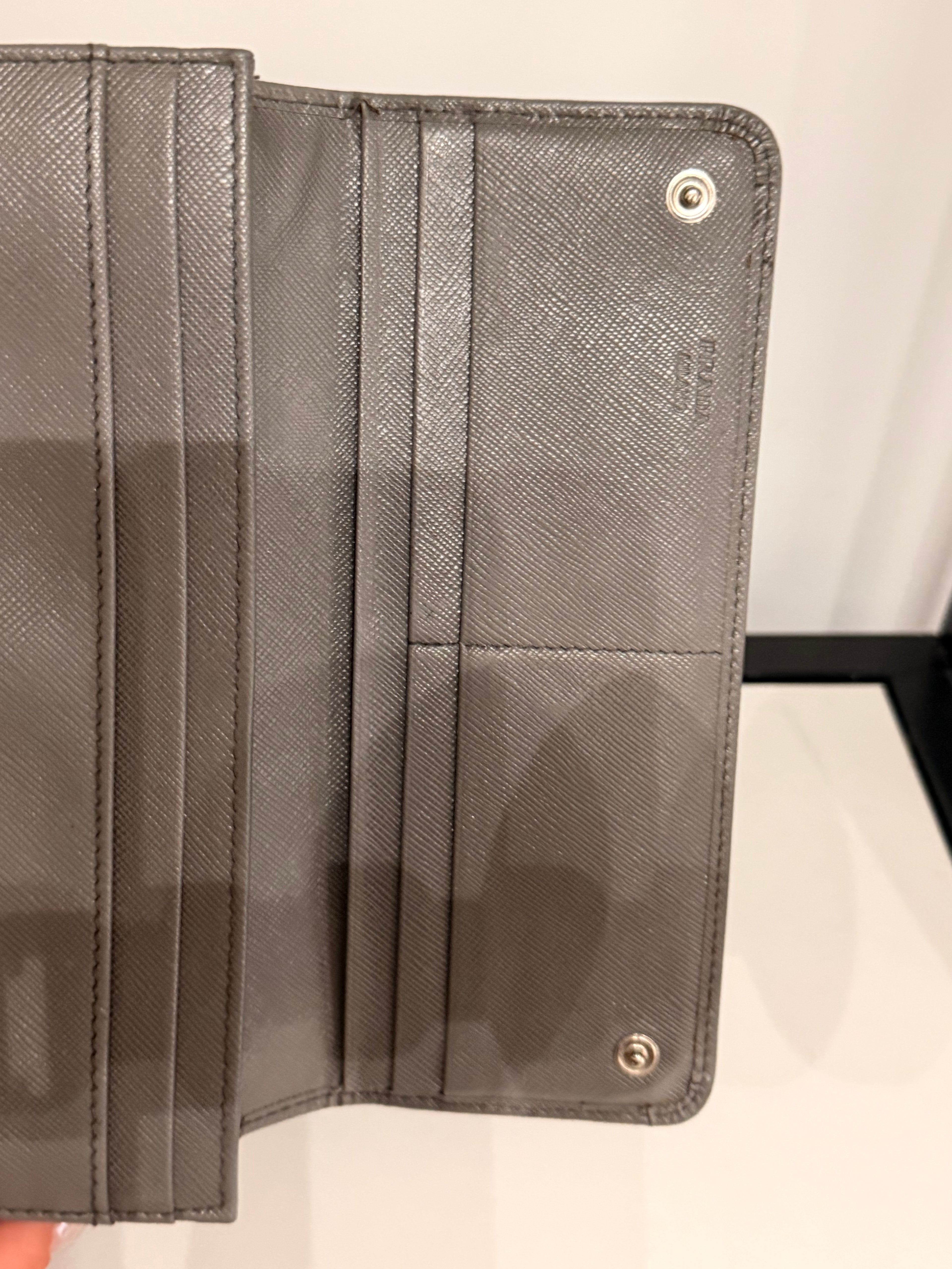 Authentic Prada Grey Saffiano Leather Bow Continental Long Wallet with Box