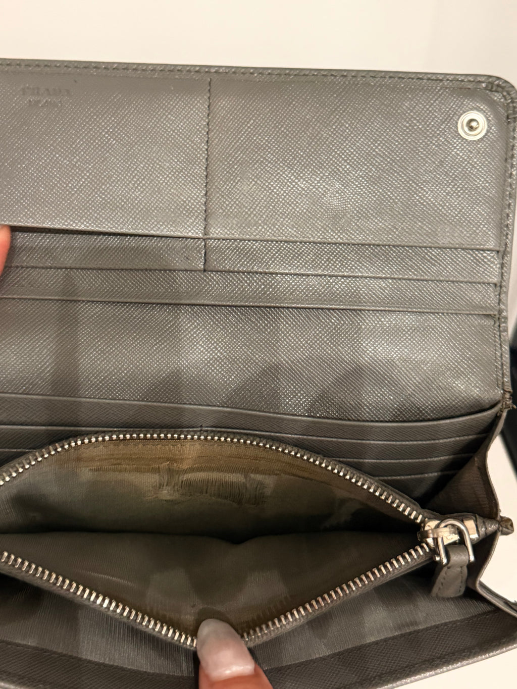 Authentic Prada Grey Saffiano Leather Bow Continental Long Wallet with Box