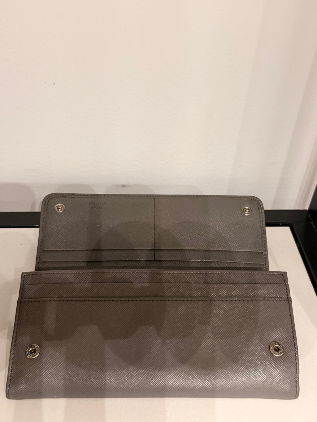 Authentic Prada Grey Saffiano Leather Bow Continental Long Wallet with Box