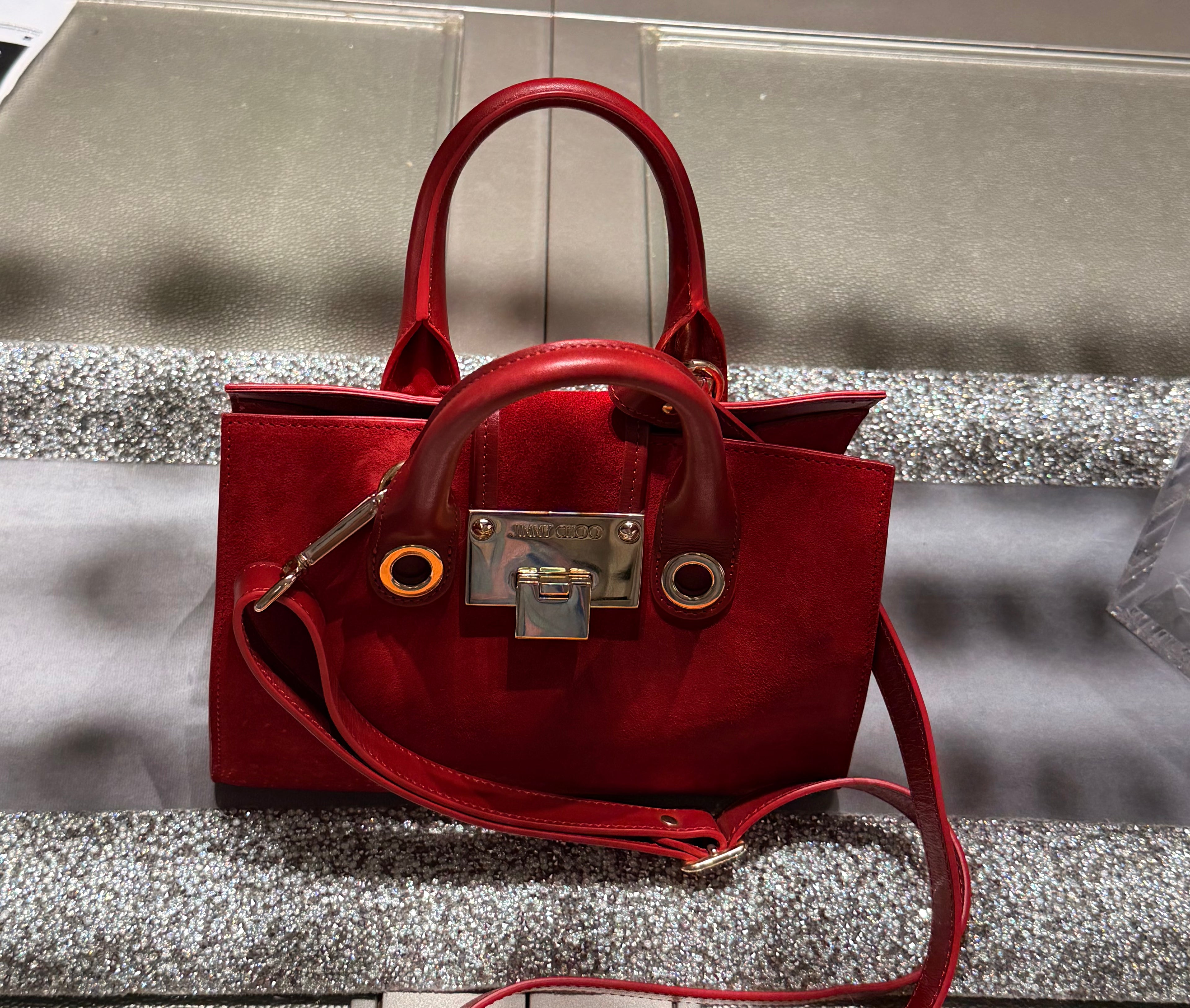 Jimmy Choo Suede & Leather Mini Tote Bag – Red