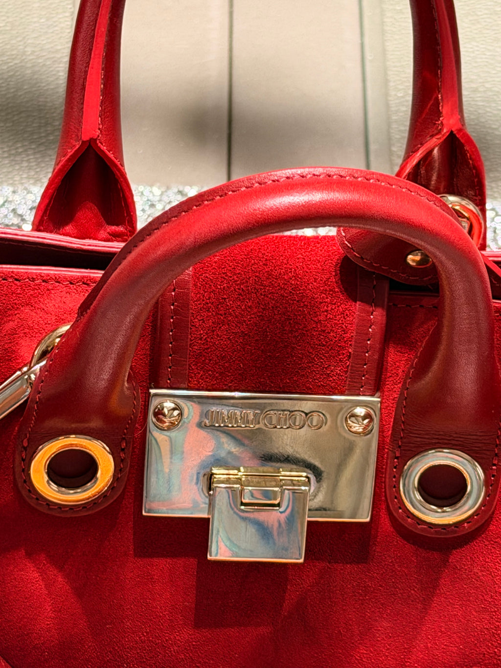 Jimmy Choo Suede & Leather Mini Tote Bag – Red