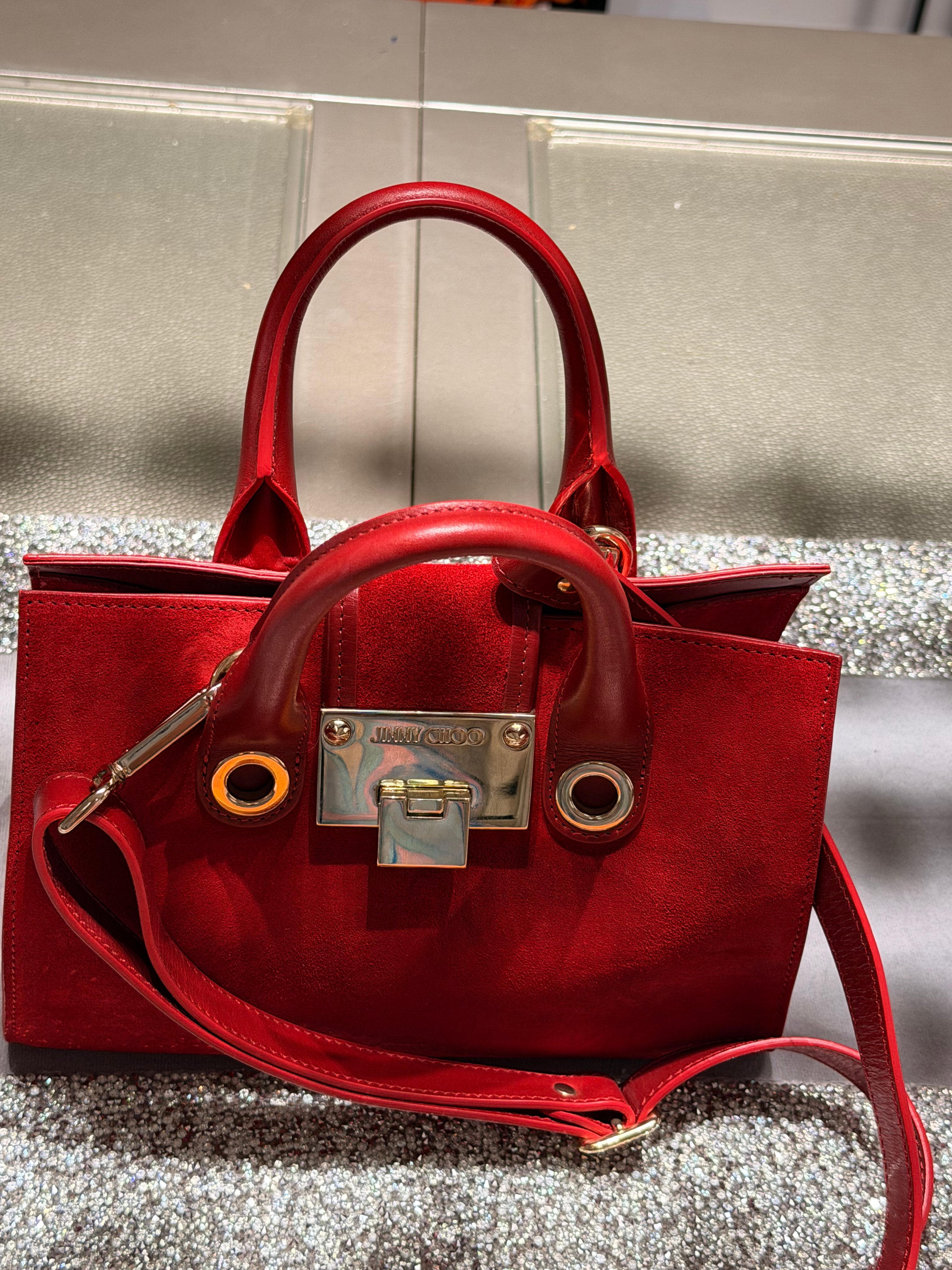 Jimmy Choo Suede & Leather Mini Tote Bag – Red