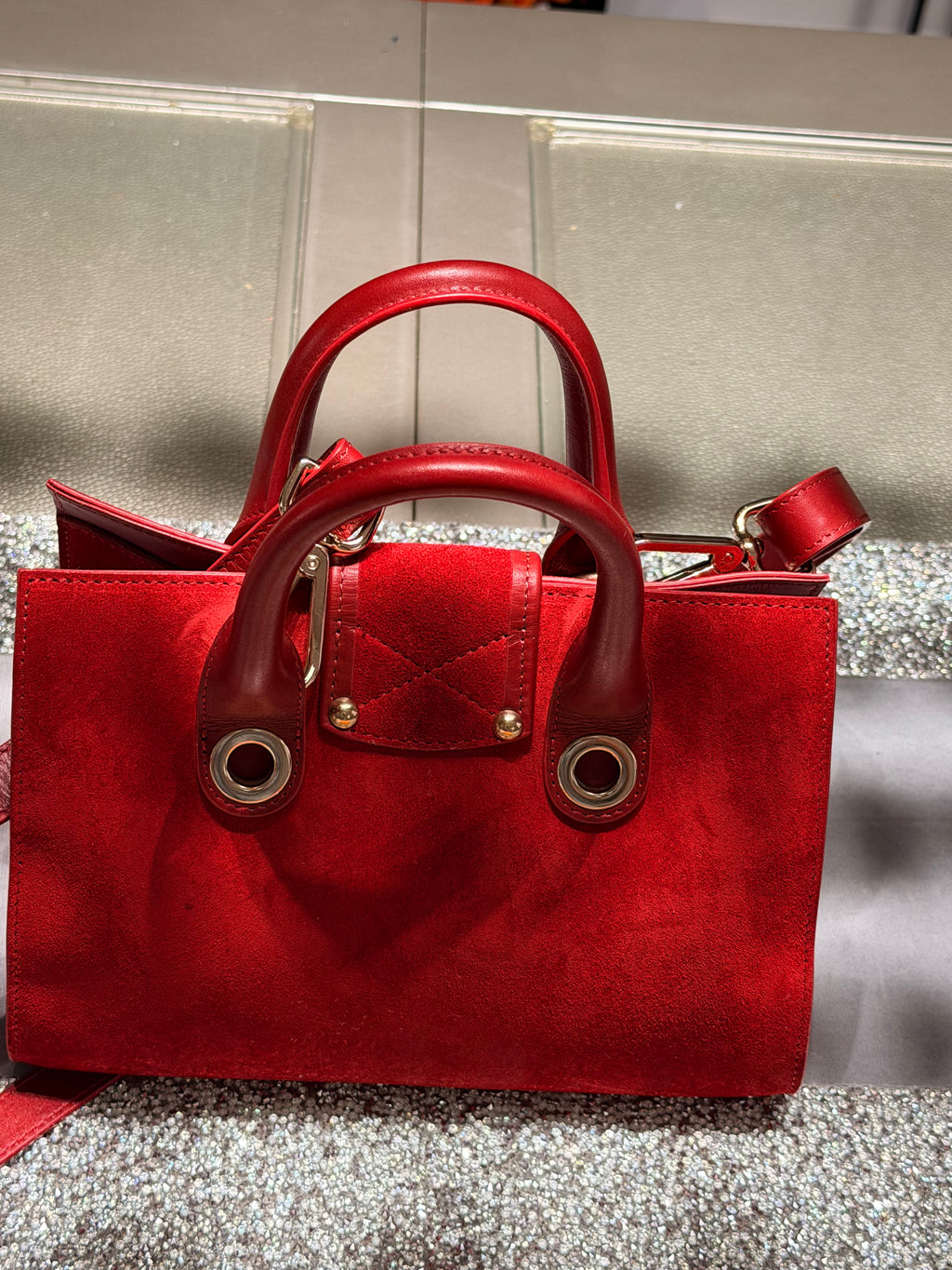 Jimmy Choo Suede & Leather Mini Tote Bag – Red
