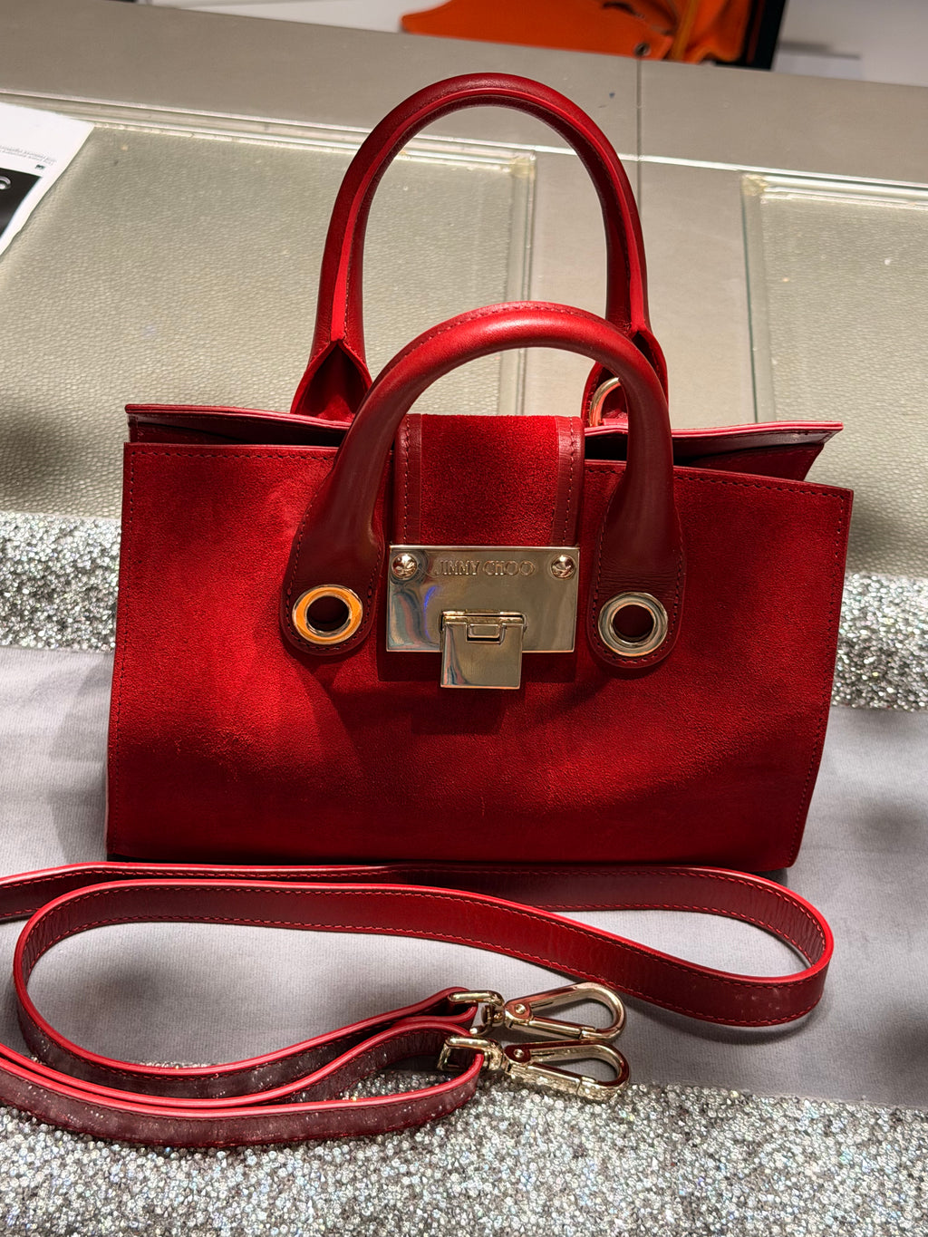 Jimmy Choo Suede & Leather Mini Tote Bag – Red