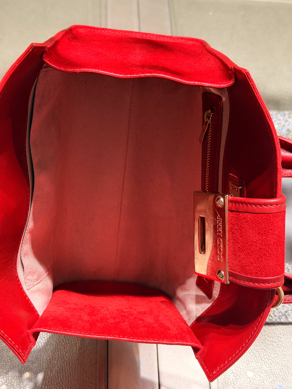 Jimmy Choo Suede & Leather Mini Tote Bag – Red