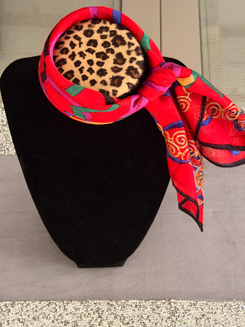 CELINE Vintage Monogram Silk-Cotton Scarf – Red Multicolor Logo Print