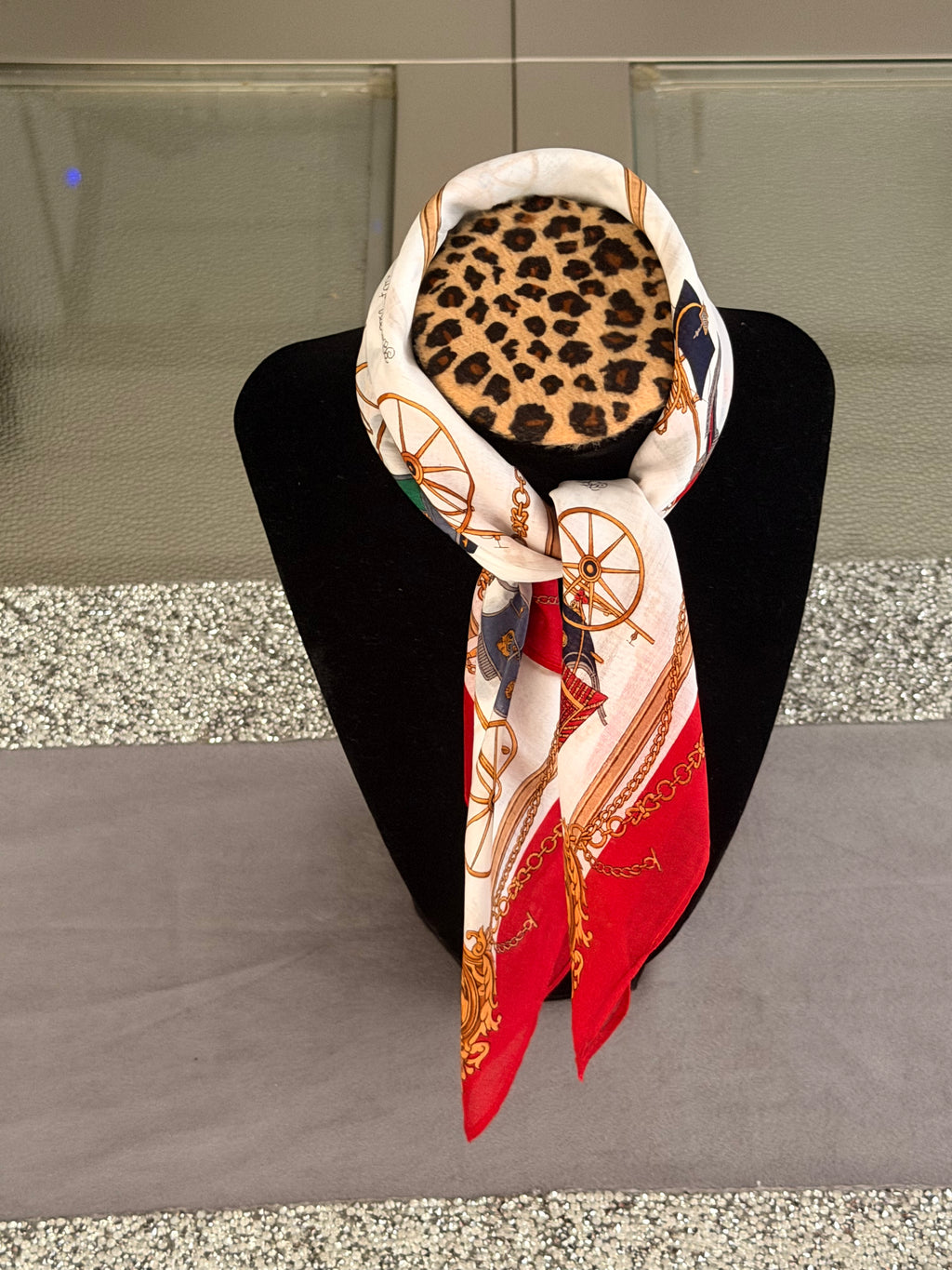 CELINE Vintage Carriage Print Silk-Cotton Scarf – Red & Ivory