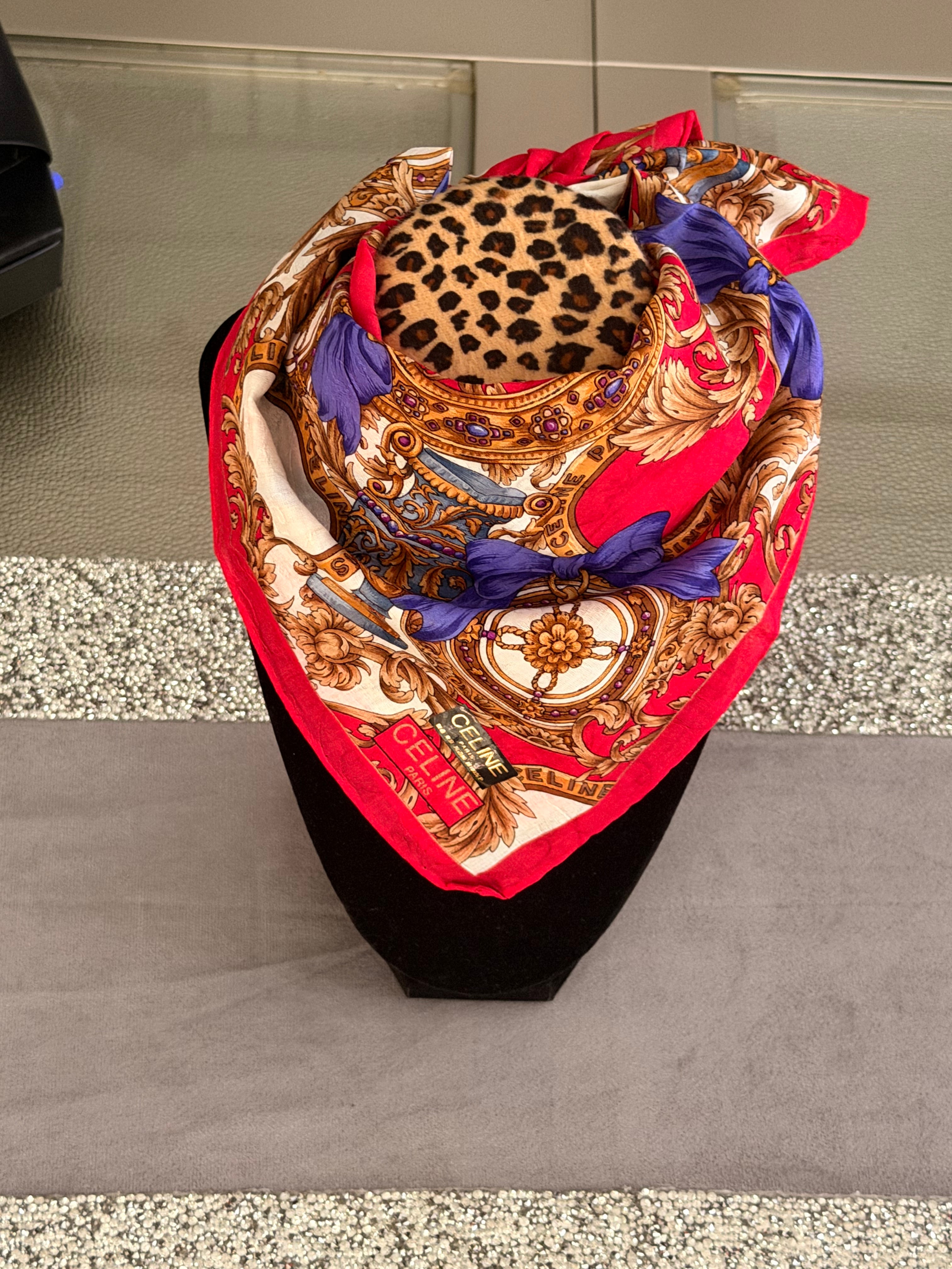 CELINE Paris Baroque Floral Silk-Cotton Scarf – Red, Blue & Gold