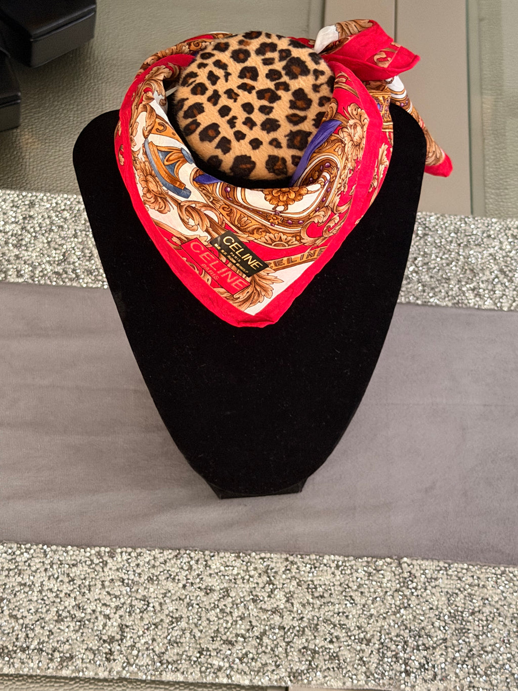 CELINE Paris Baroque Floral Silk-Cotton Scarf – Red, Blue & Gold