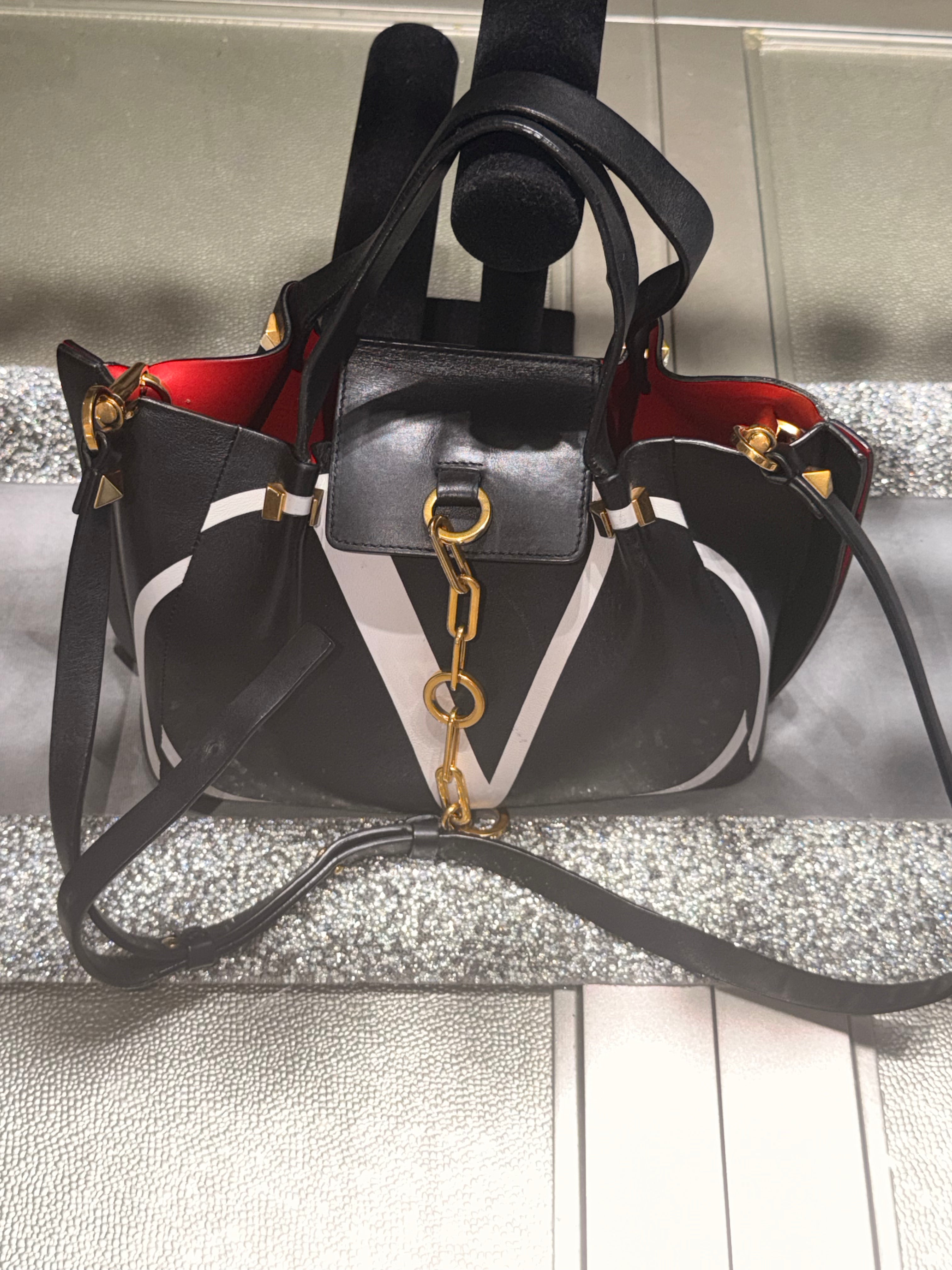 Valentino Garavani Go Logo Escape Black Leather Small Tote Bag