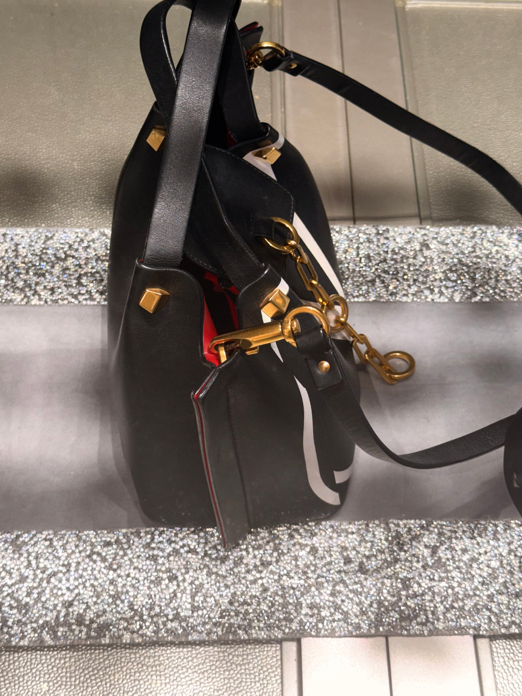 Valentino Garavani Go Logo Escape Black Leather Small Tote Bag