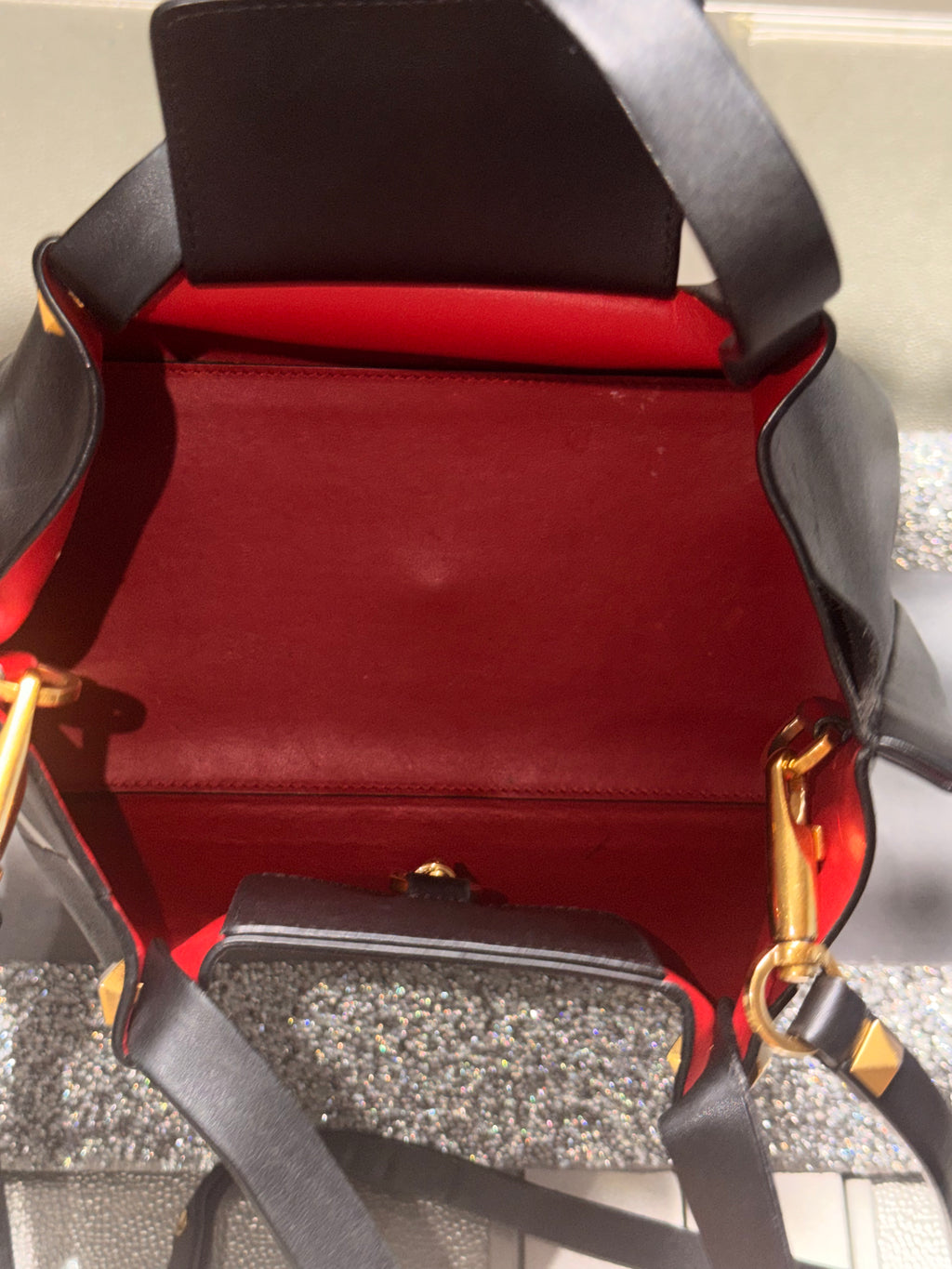Valentino Garavani Go Logo Escape Black Leather Small Tote Bag