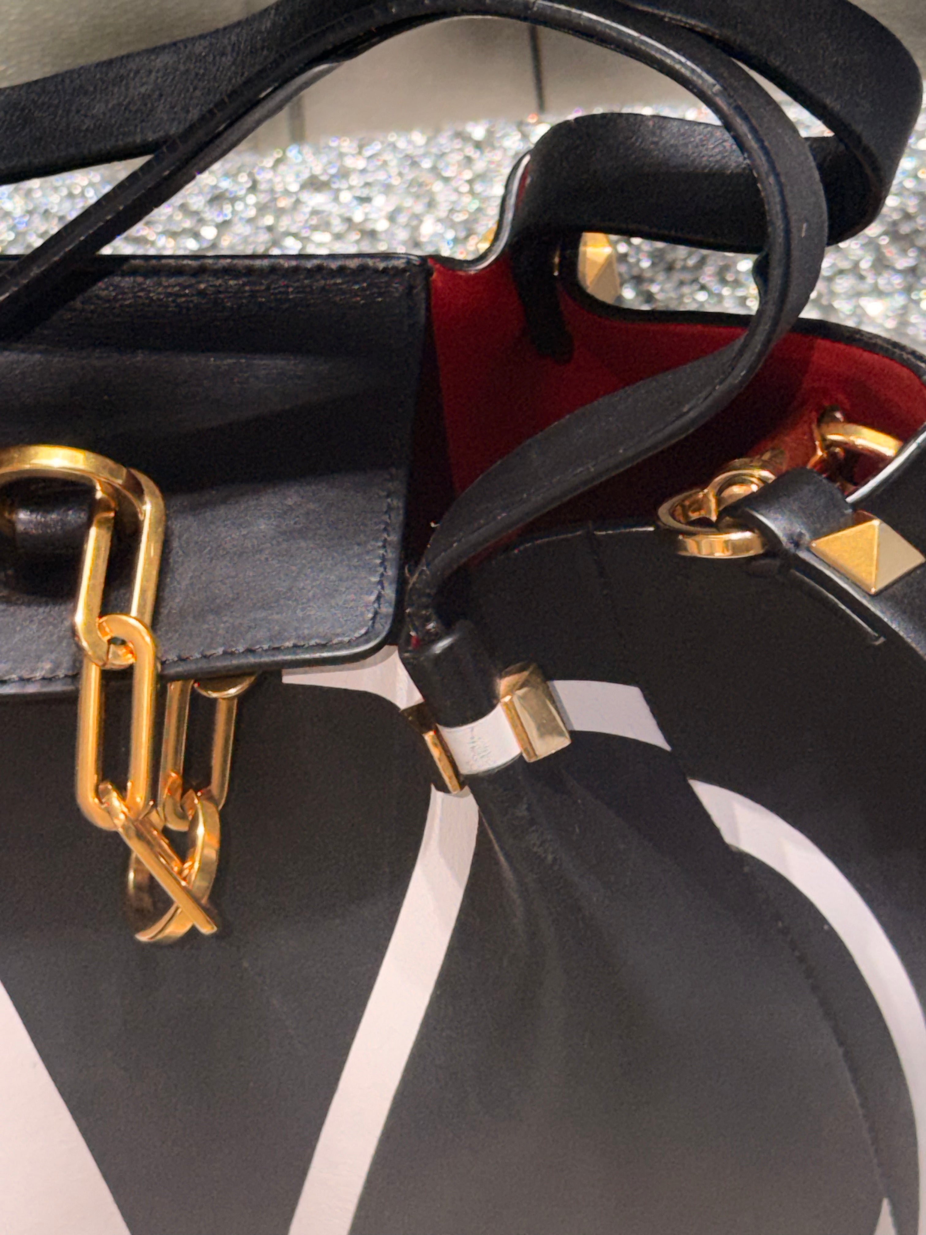 Valentino Garavani Go Logo Escape Black Leather Small Tote Bag