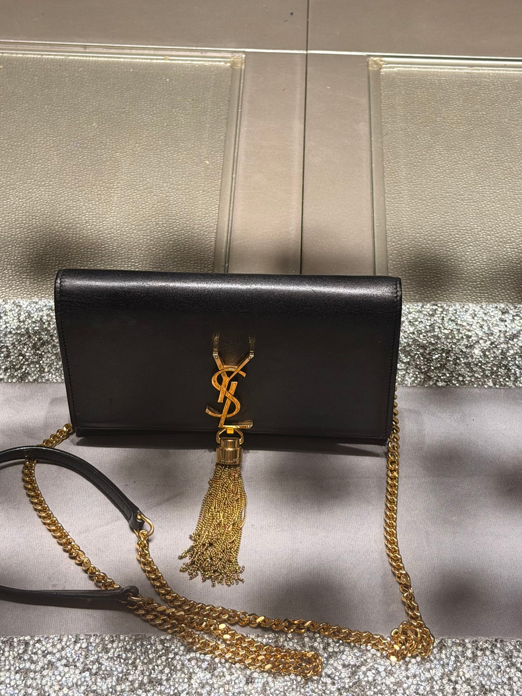 Saint Laurent Kate Tassel Wallet on Chain (WOC) Black Smooth Leather Gold Hardware