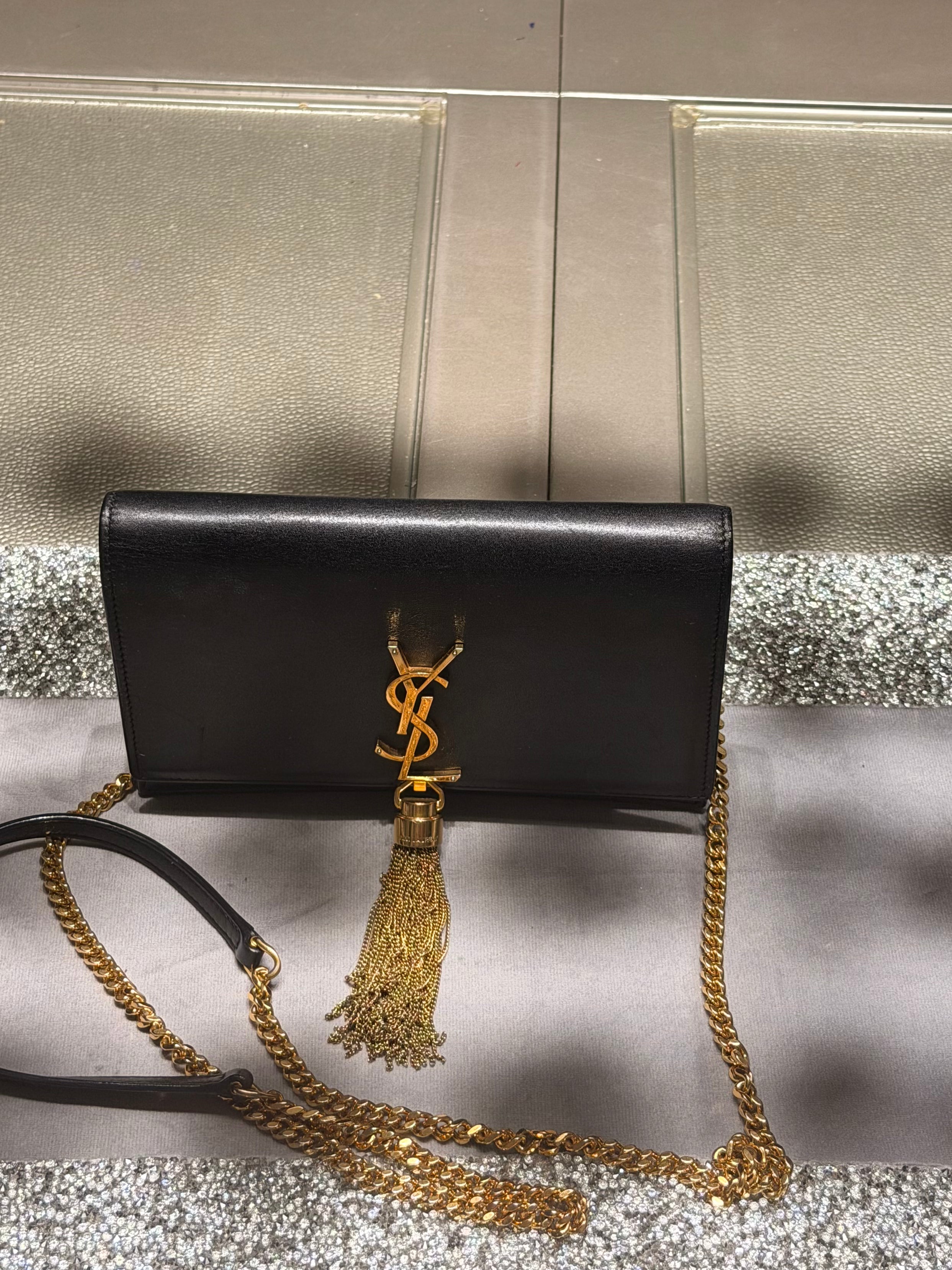 Saint Laurent Kate Tassel Wallet on Chain (WOC) Black Smooth Leather Gold Hardware