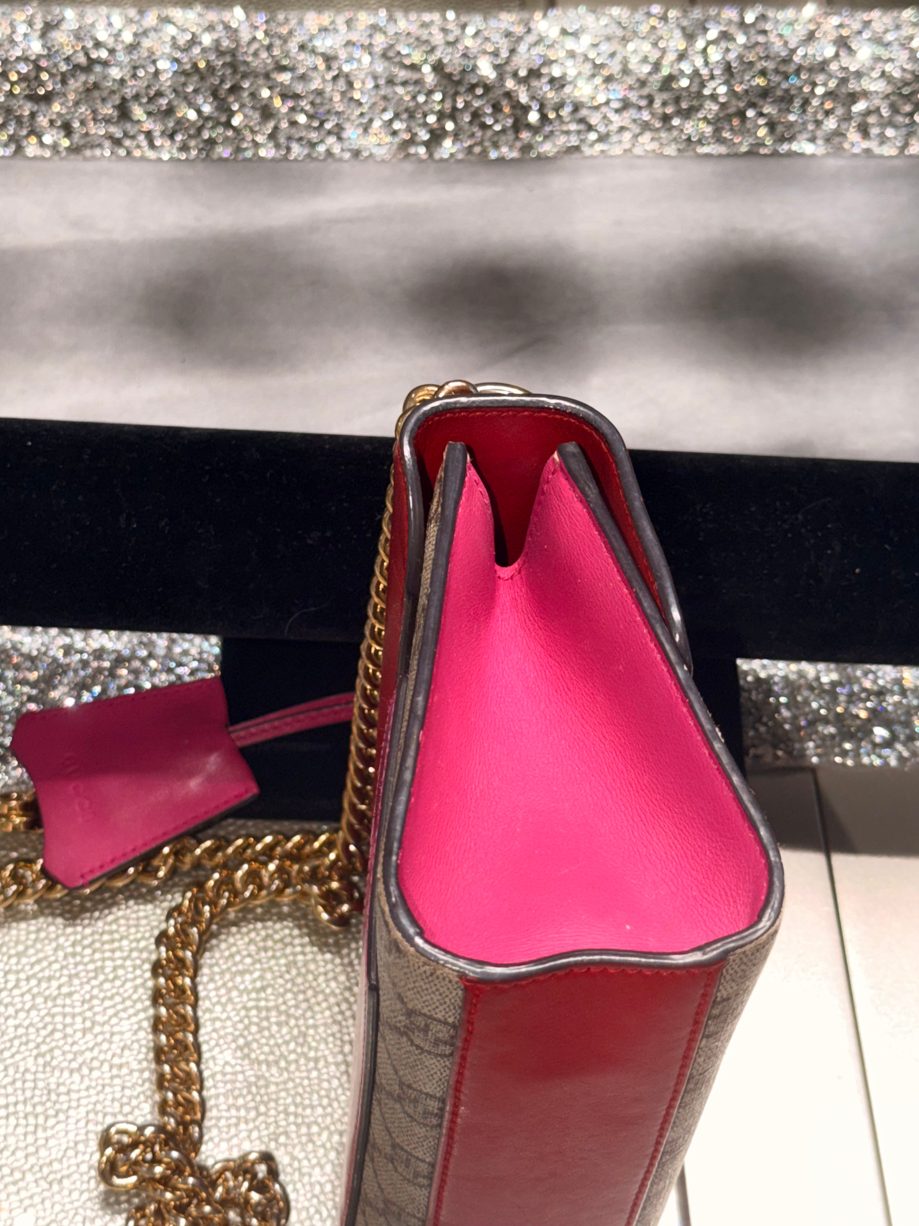 Gucci Padlock Small GG Supreme Canvas & Red Leather Chain Crossbody Bag
