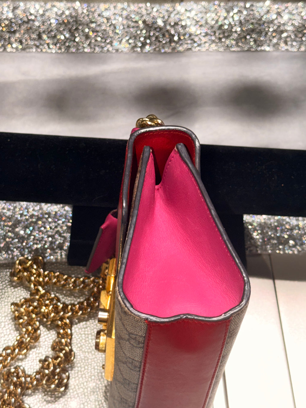 Gucci Padlock Small GG Supreme Canvas & Red Leather Chain Crossbody Bag