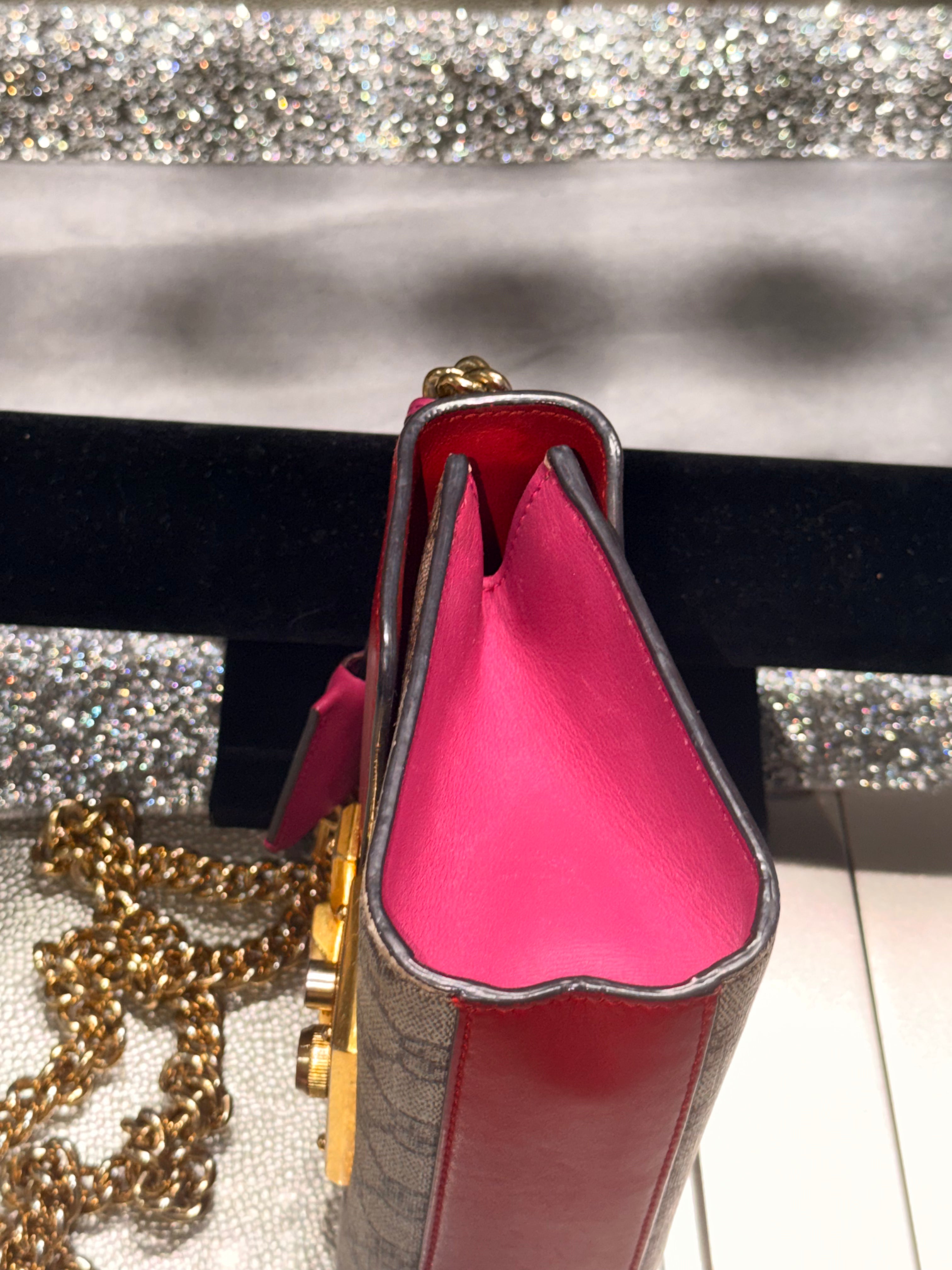 Gucci Padlock Small GG Supreme Canvas & Red Leather Chain Crossbody Bag