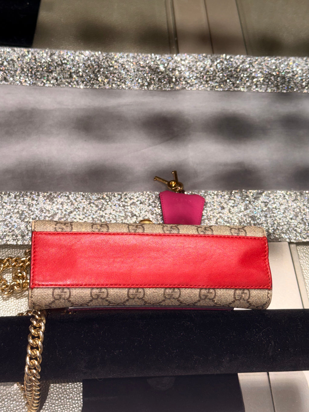 Gucci Padlock Small GG Supreme Canvas & Red Leather Chain Crossbody Bag