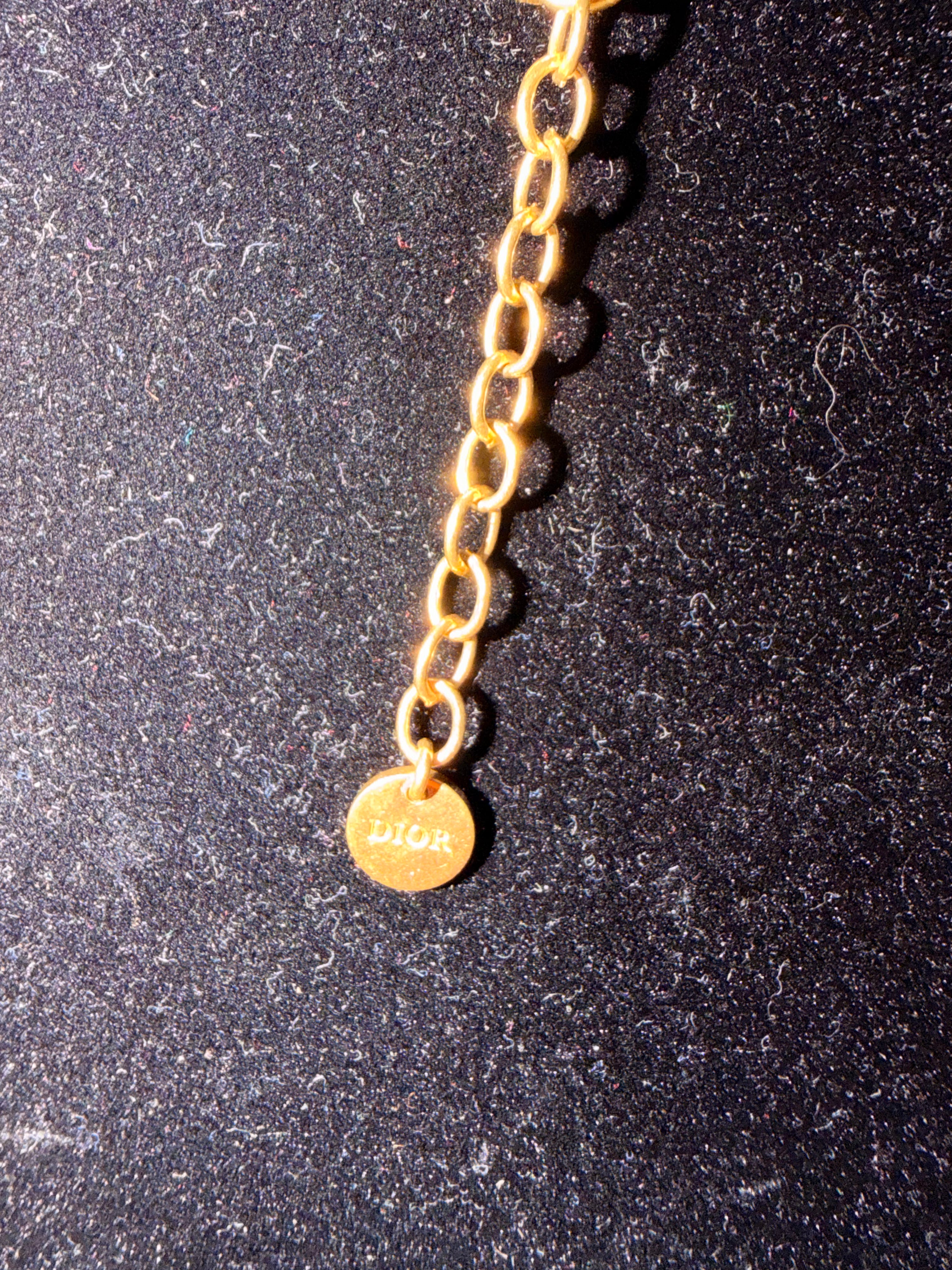 Christian Dior Gold-Tone Crystal DIOR Logo Curb Chain Necklace