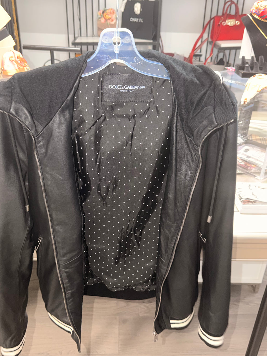 Dolce & Gabbana Black Lambskin Leather Hooded Bomber Jacket Men's IT 44