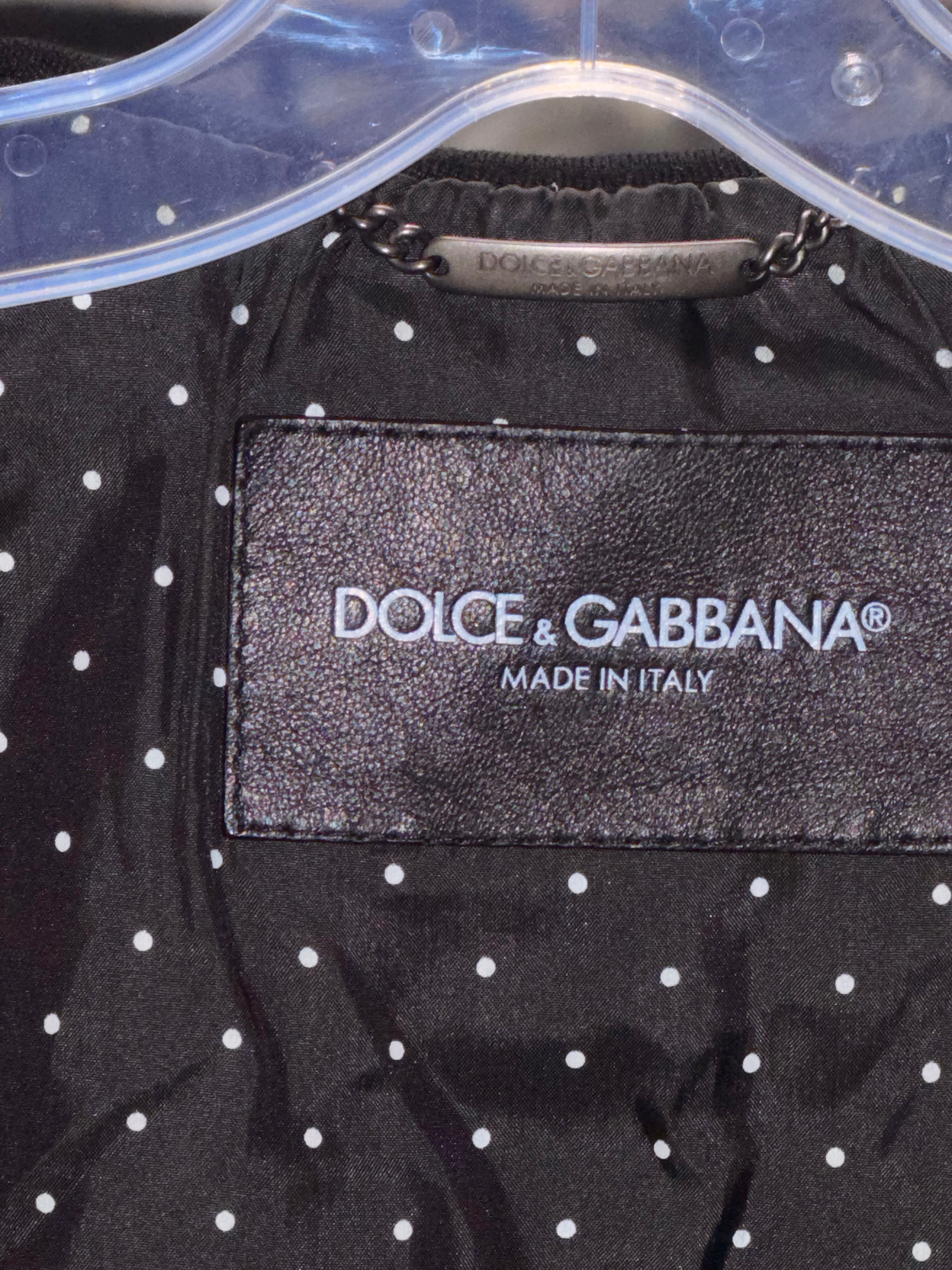 Dolce & Gabbana Black Lambskin Leather Hooded Bomber Jacket Men's IT 44