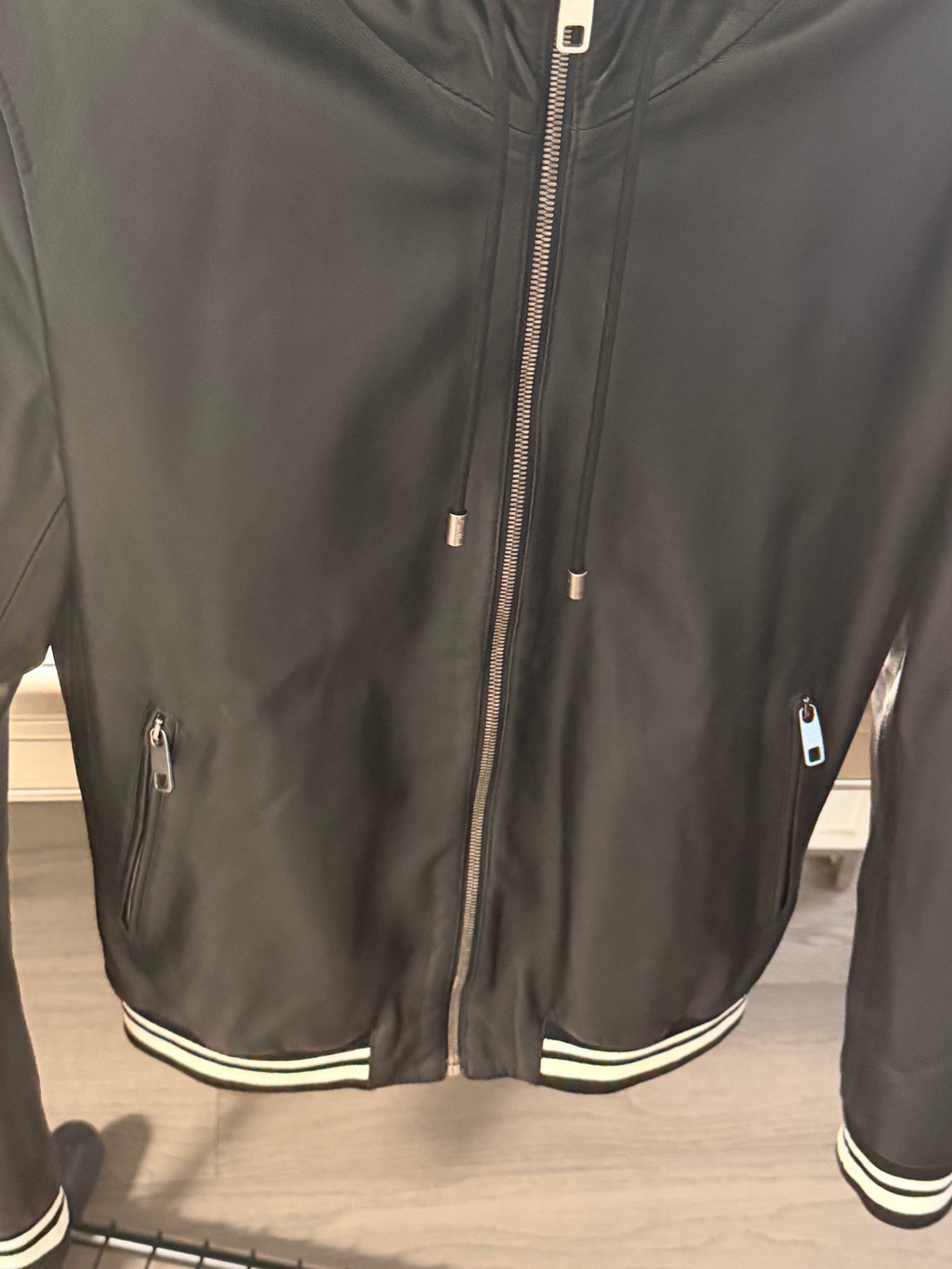 Dolce & Gabbana Black Lambskin Leather Hooded Bomber Jacket Men's IT 44