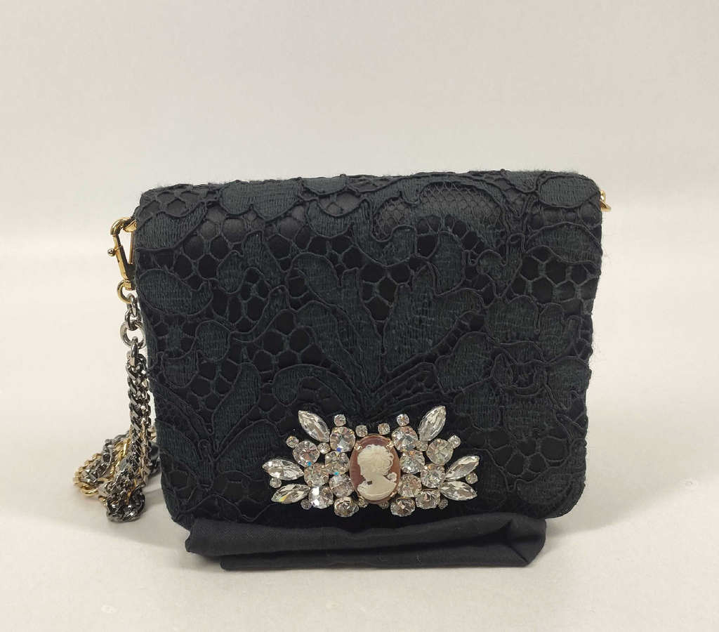 Dolce & Gabbana Lace Cameo Mini Shoulder Bag – Black