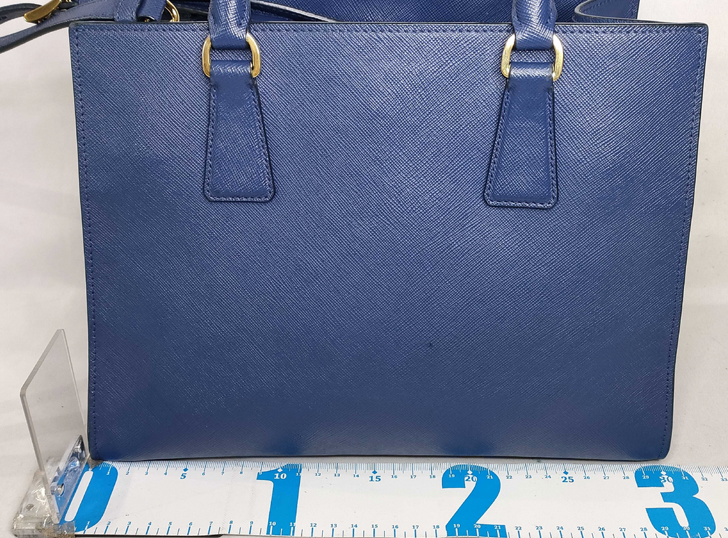 Prada Saffiano Lux Tote Bag 1BA118 Bluette Blue with Shoulder Strap