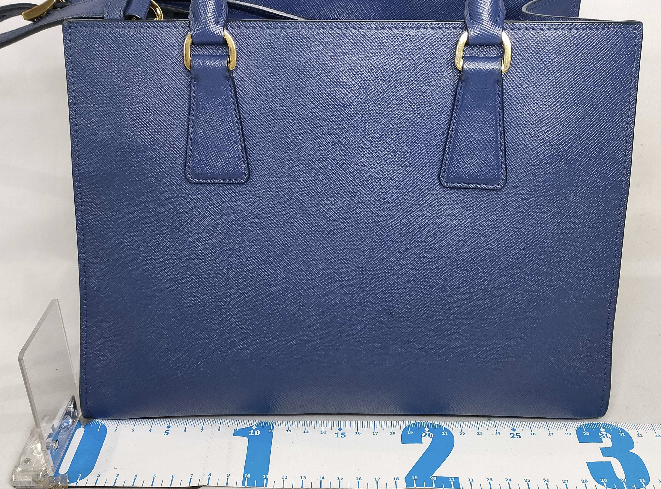 Prada Saffiano Lux Tote Bag 1BA118 Bluette Blue with Shoulder Strap