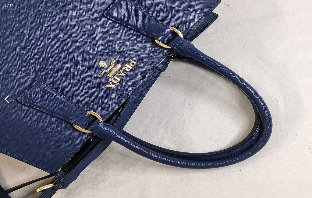 Prada Saffiano Lux Tote Bag 1BA118 Bluette Blue with Shoulder Strap