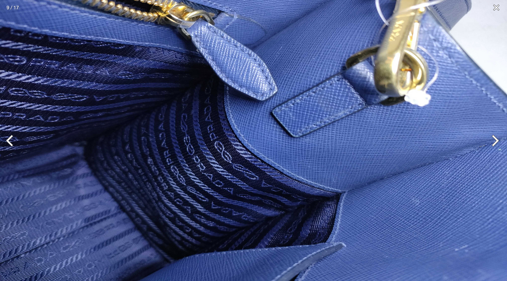 Prada Saffiano Lux Tote Bag 1BA118 Bluette Blue with Shoulder Strap