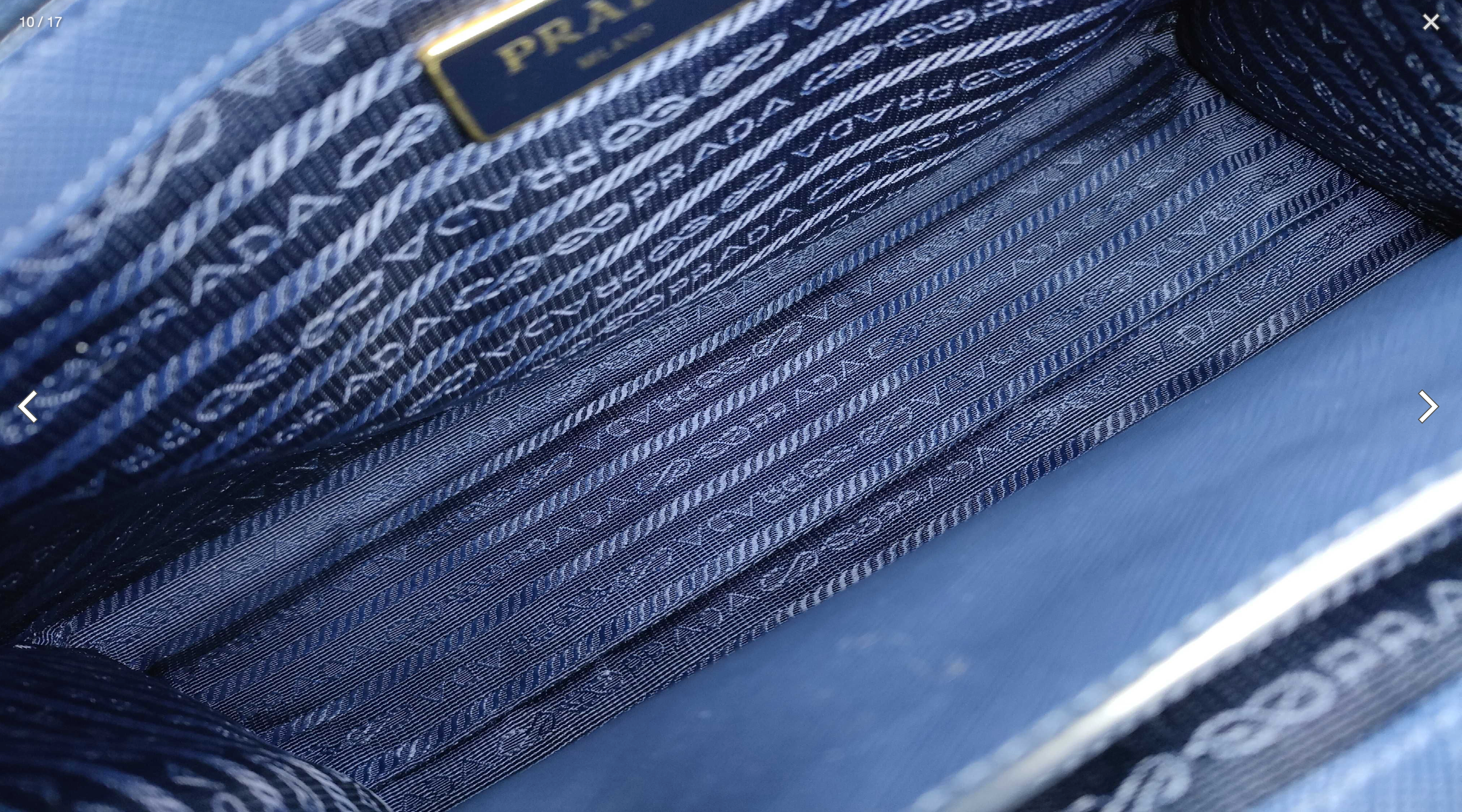 Prada Saffiano Lux Tote Bag 1BA118 Bluette Blue with Shoulder Strap