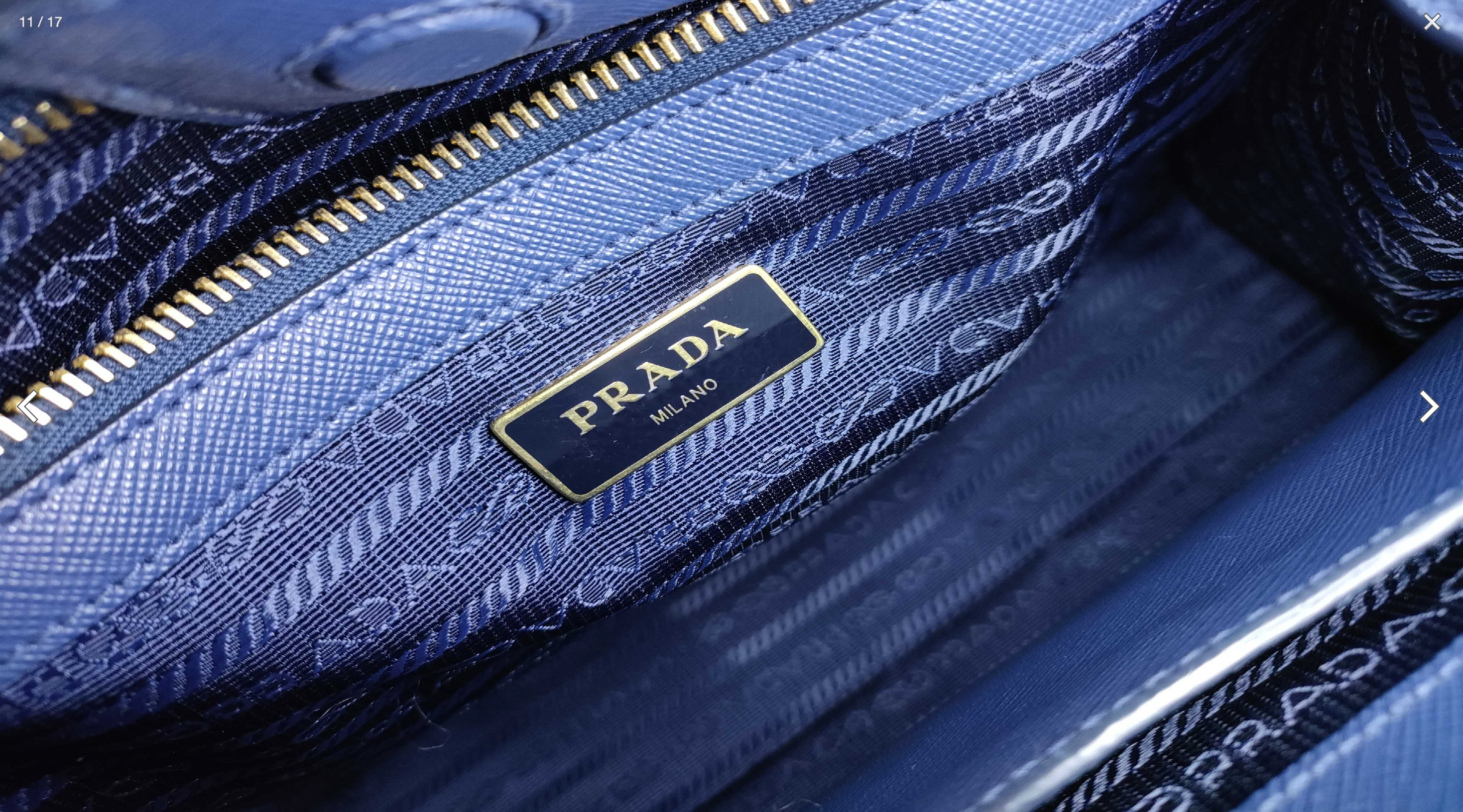 Prada Saffiano Lux Tote Bag 1BA118 Bluette Blue with Shoulder Strap